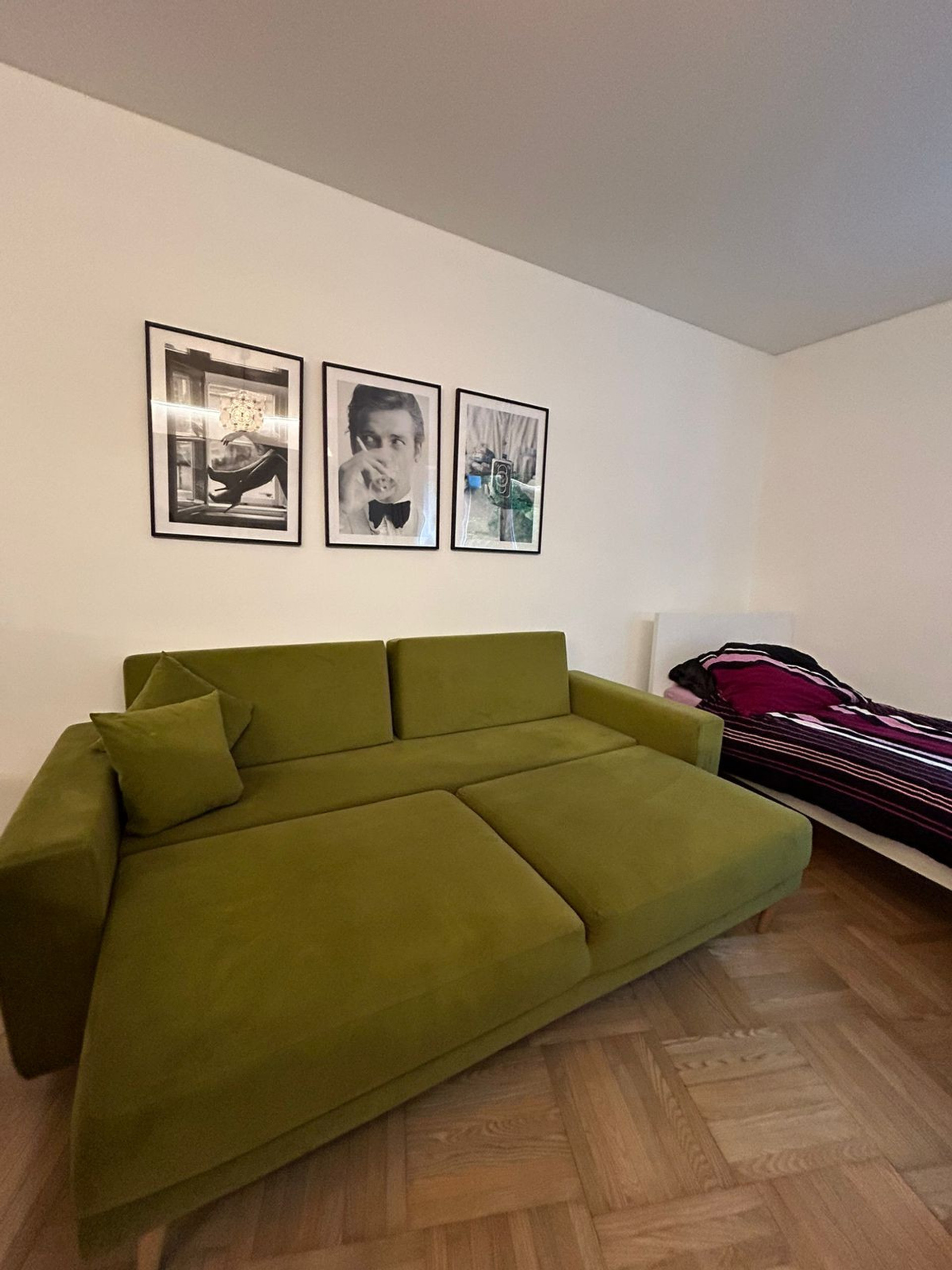 The sofa can be easily unfolded, and the memory foam mattress is comfortable for sleeping for two people if needed.