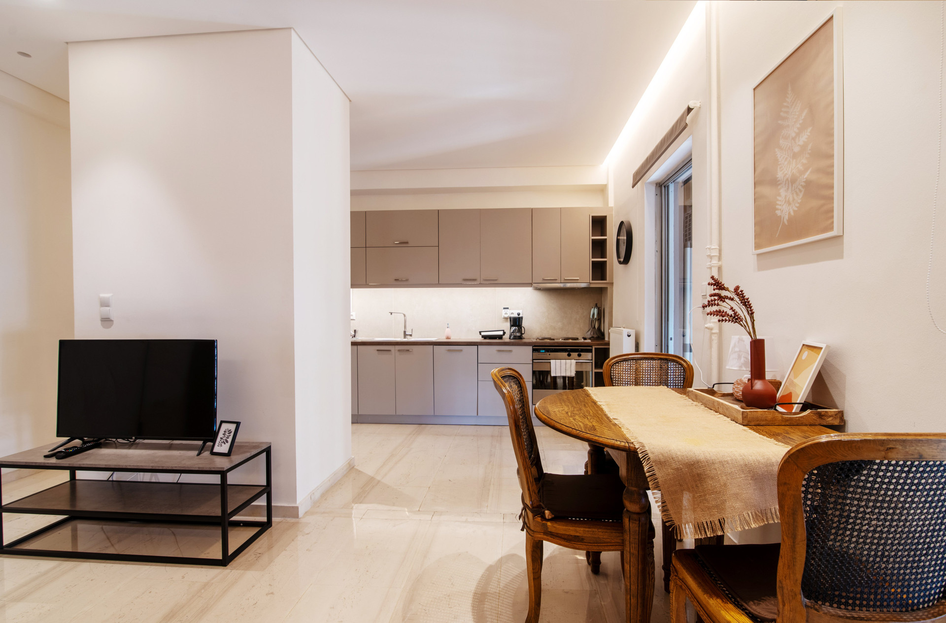 Open dining and kitchen area