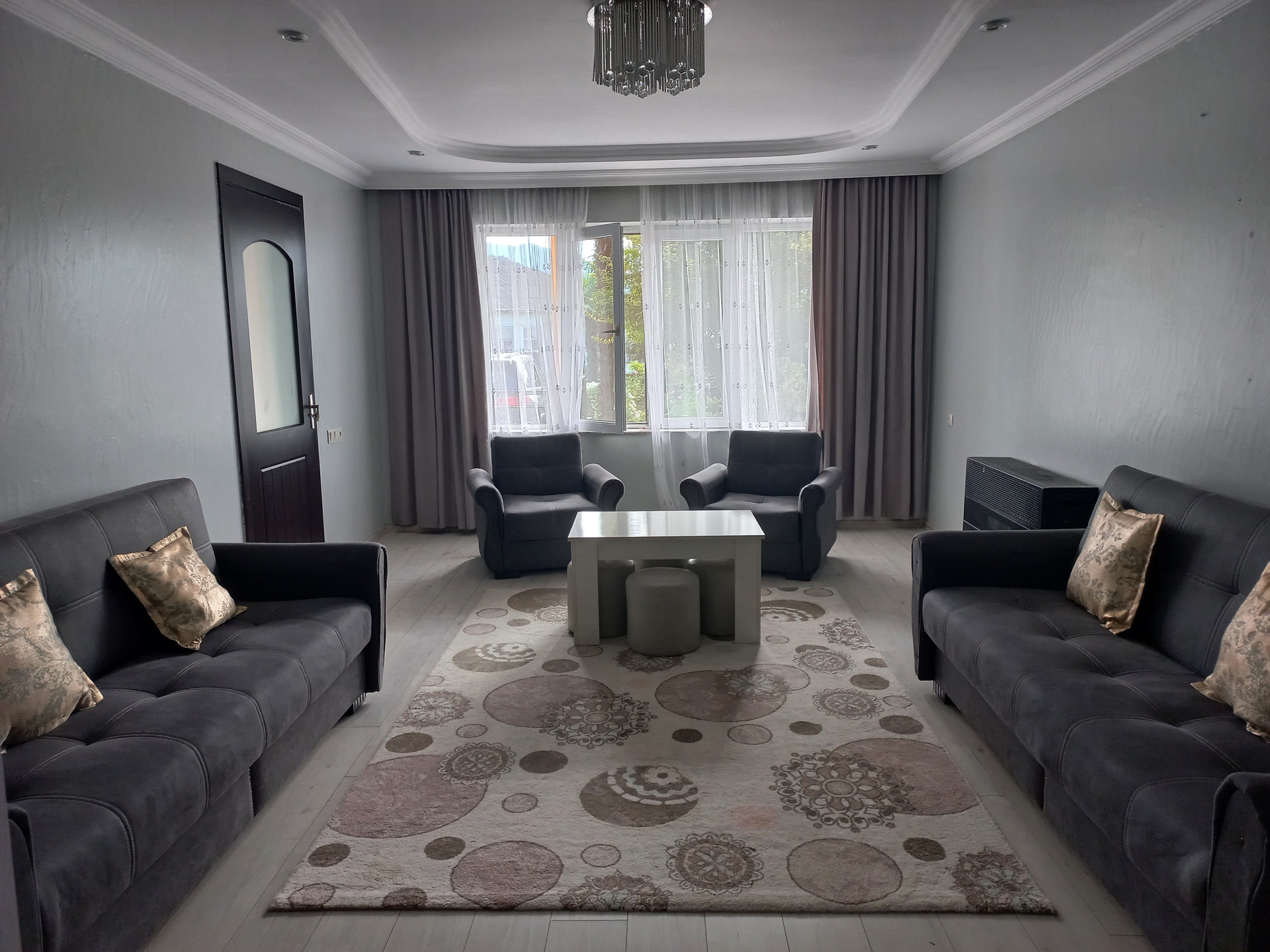 Spacious living room with sofas