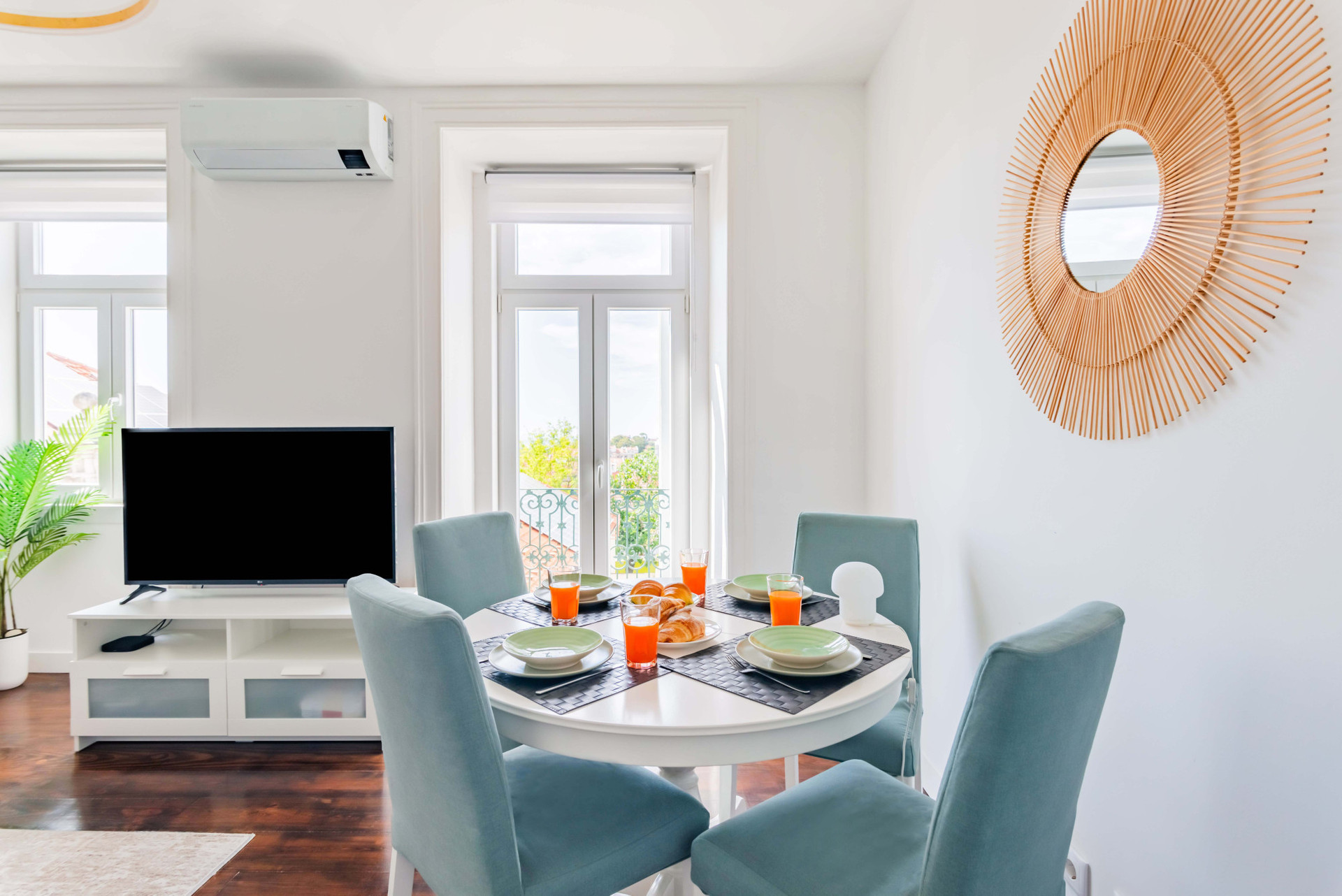 Living room and Dining Area with AC and TV
