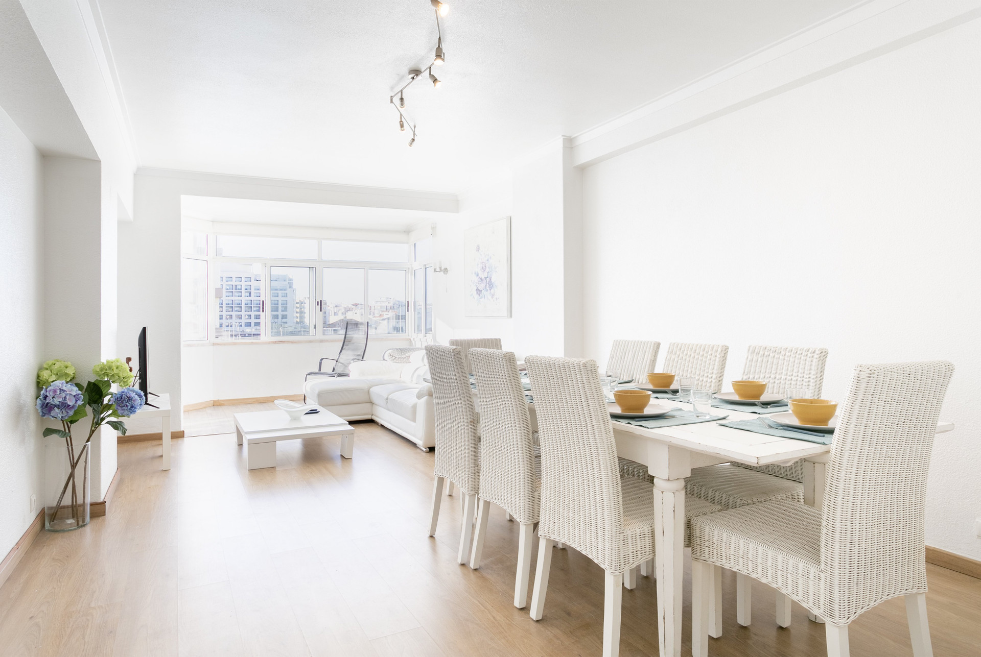 Dining area with sea view living room