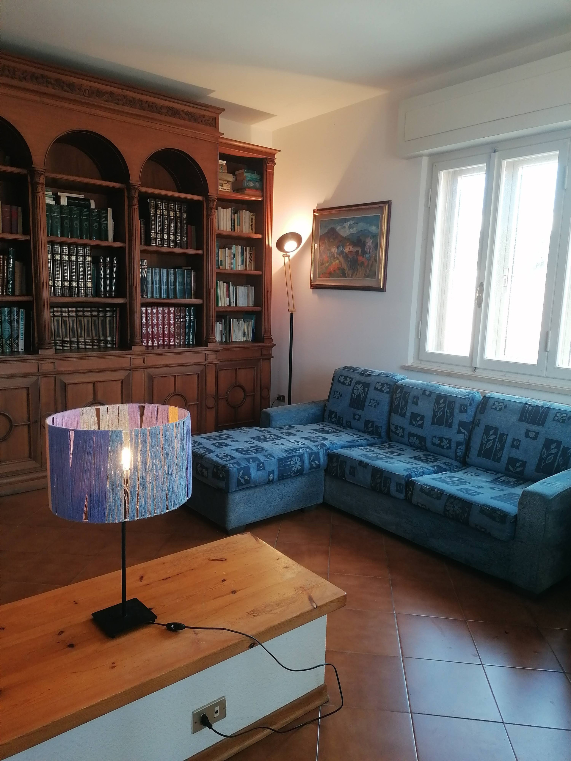 Living area with bookcase and sofa