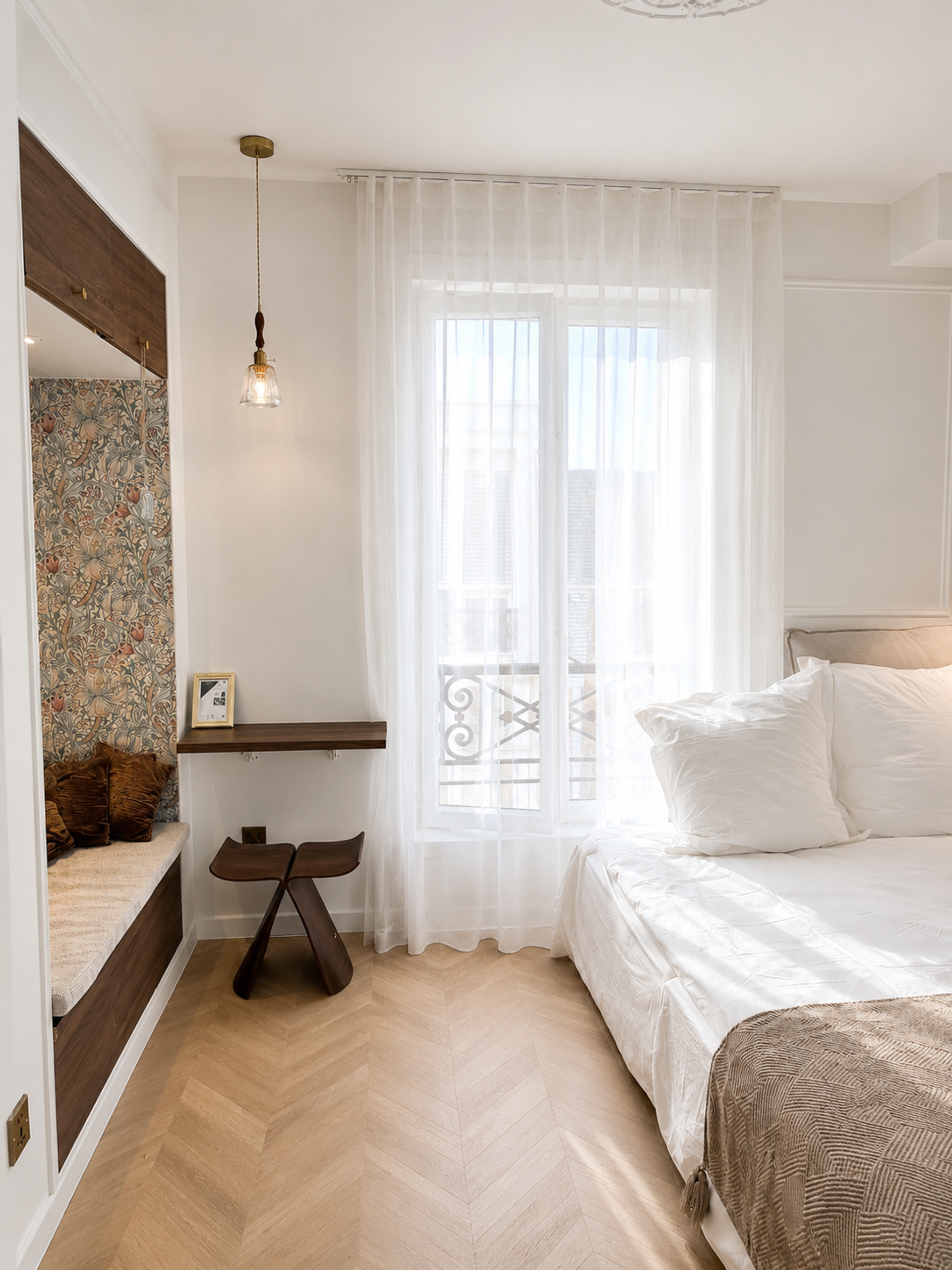 Bright bedroom with built-in nook
