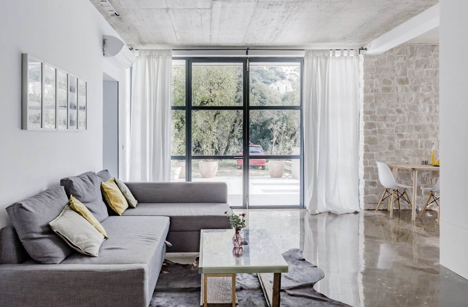 Bright living room with sectional sofa