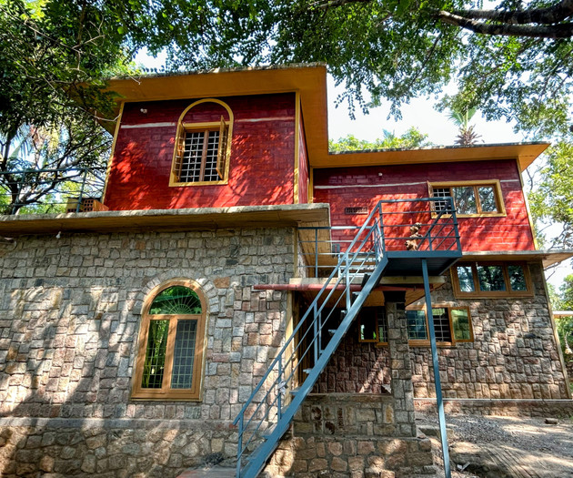 Red brick house with staircase
