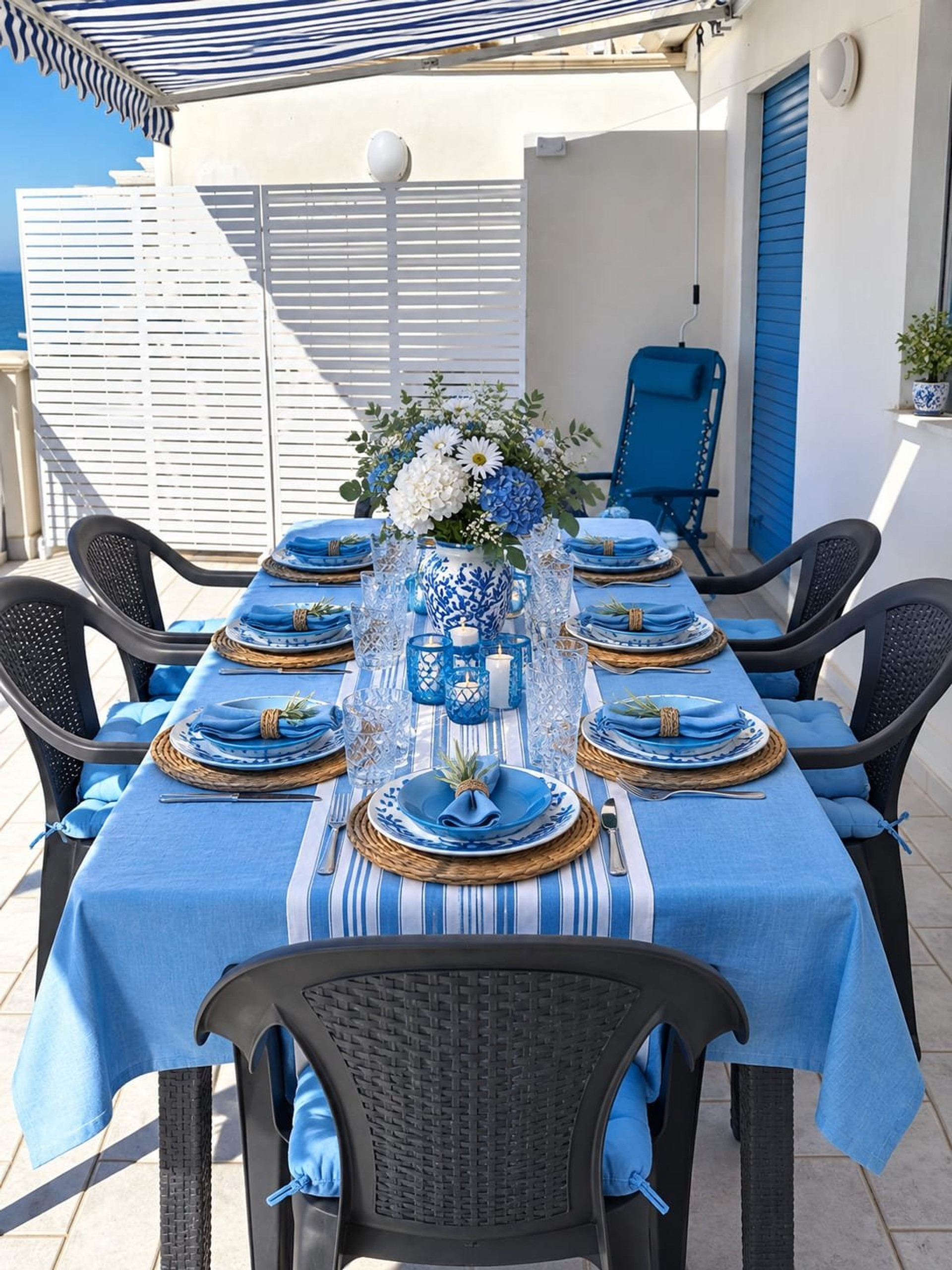 Large outdoor terrace dining setup