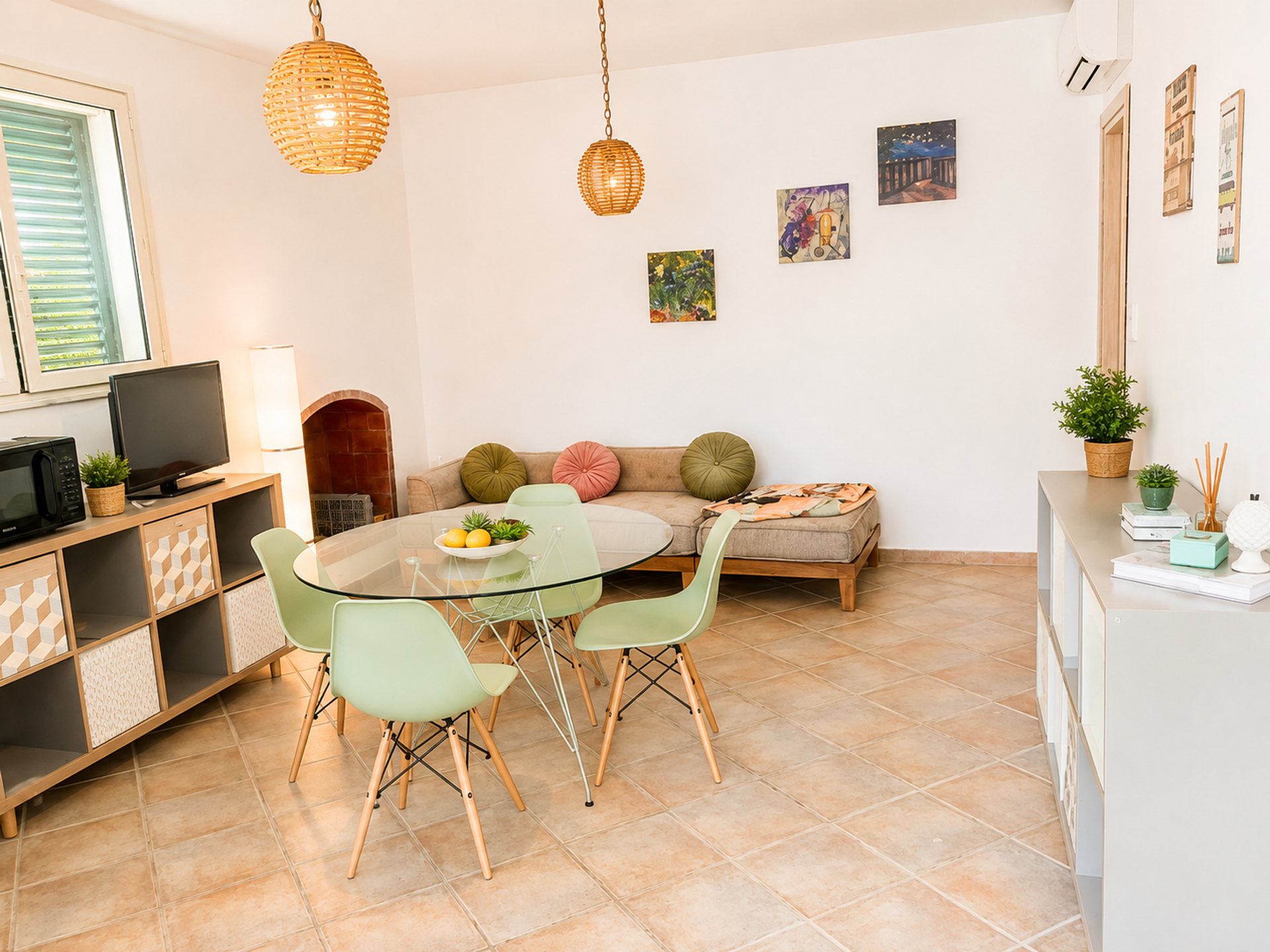 Bright dining and living area