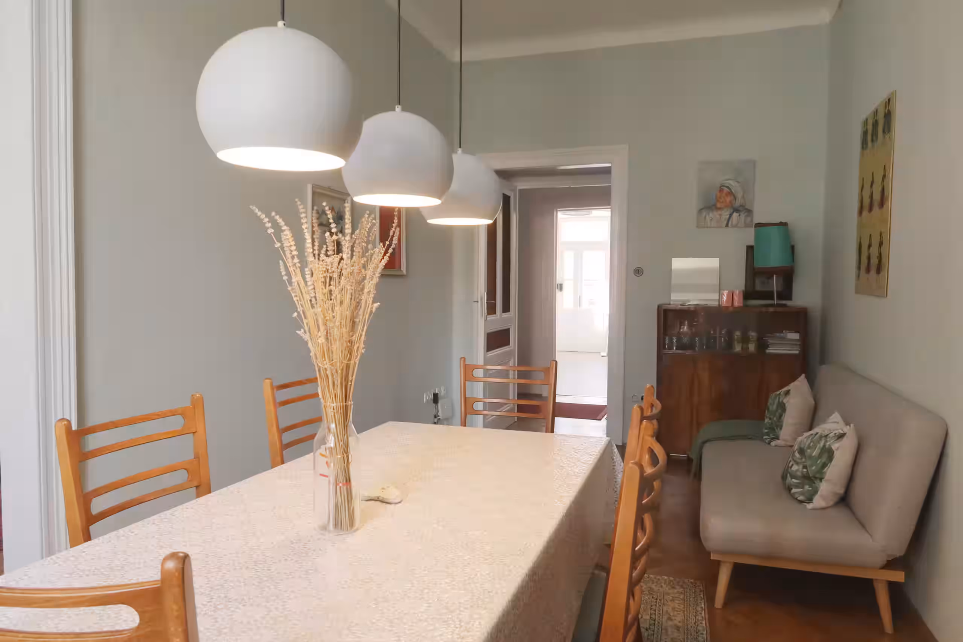 Bright dining and living area
