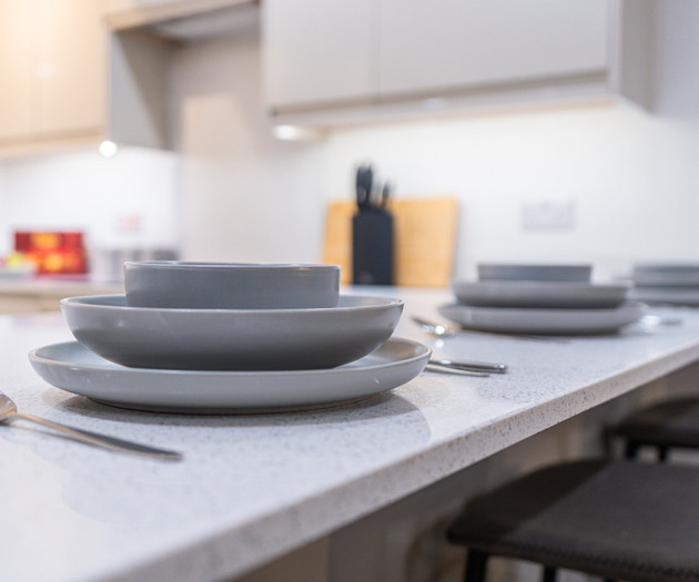 Table settings on breakfast bar