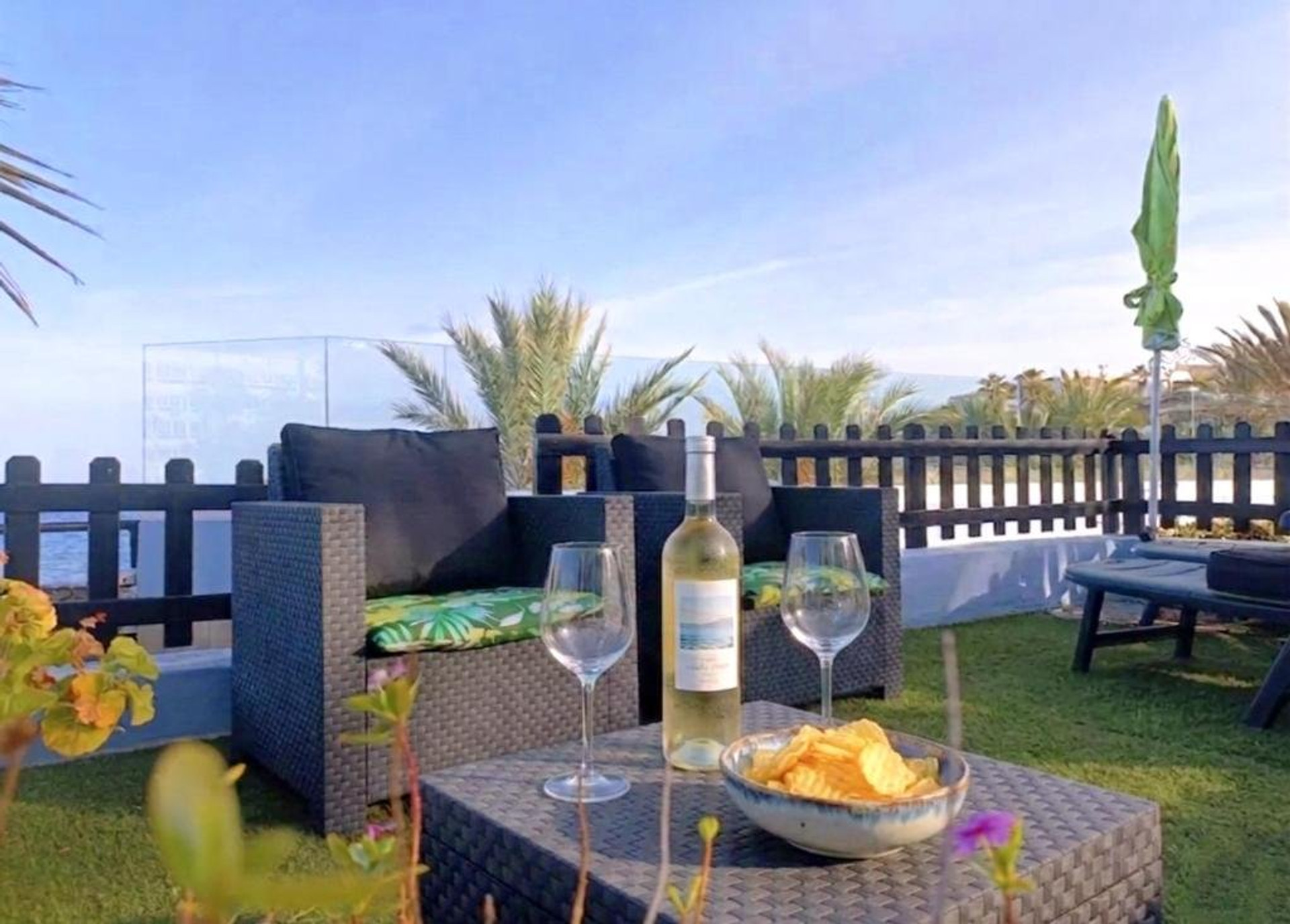 Garden terrace wine ocean view