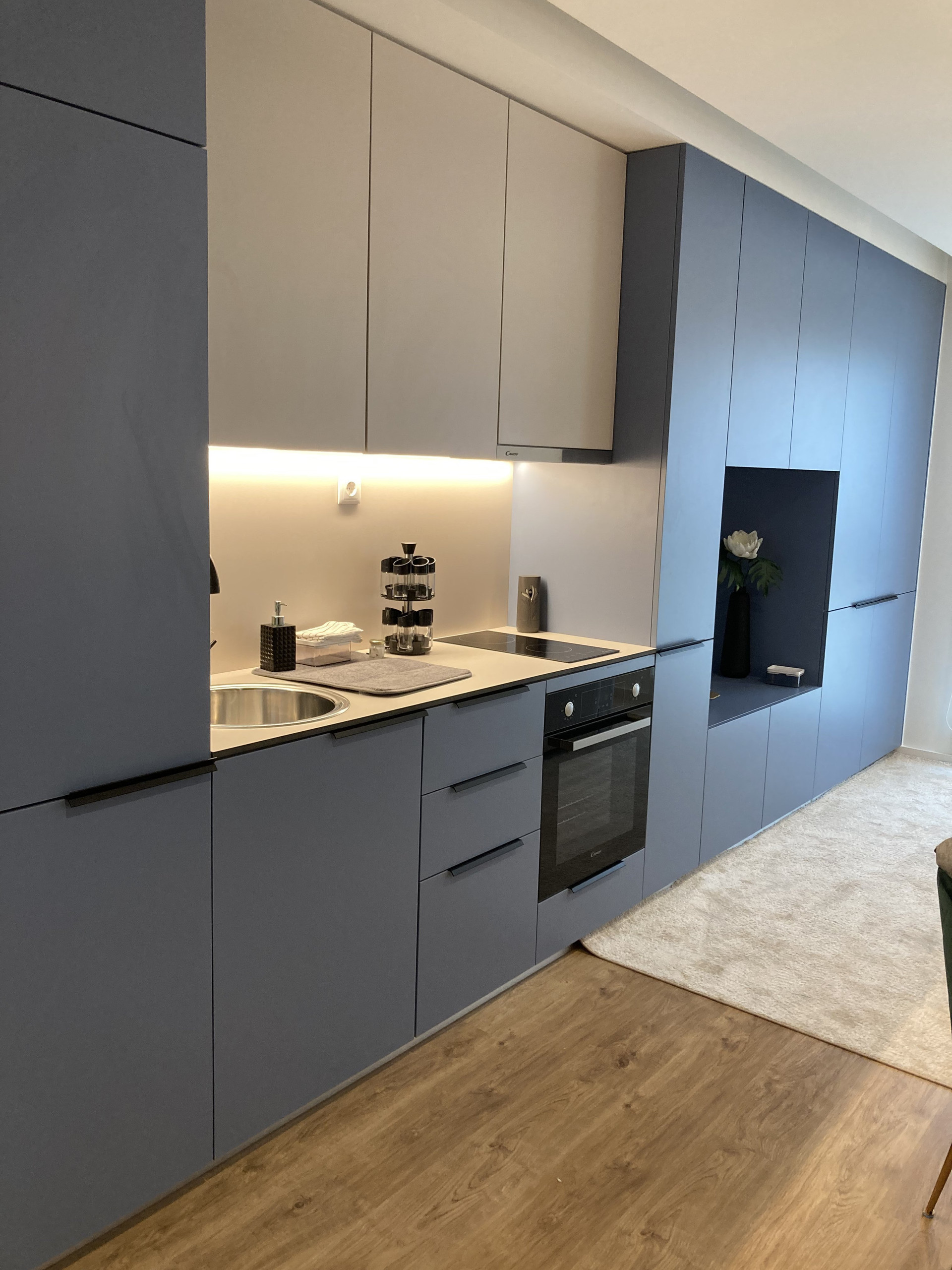 Blue kitchen cabinetry overview