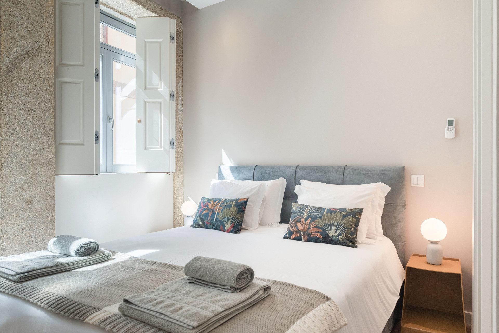 Bright bedroom with double bed