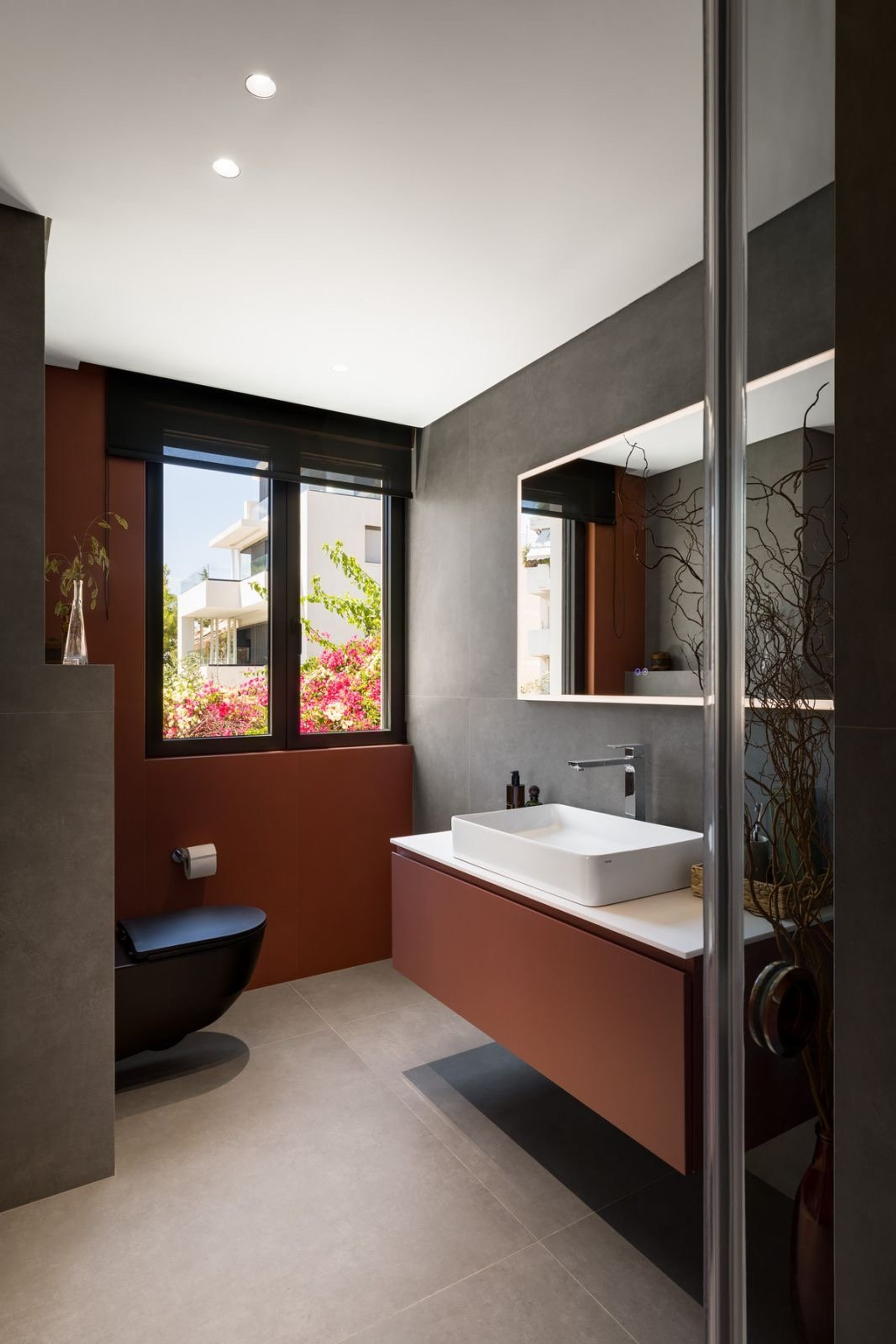 Bathroom with vessel sink and vanity