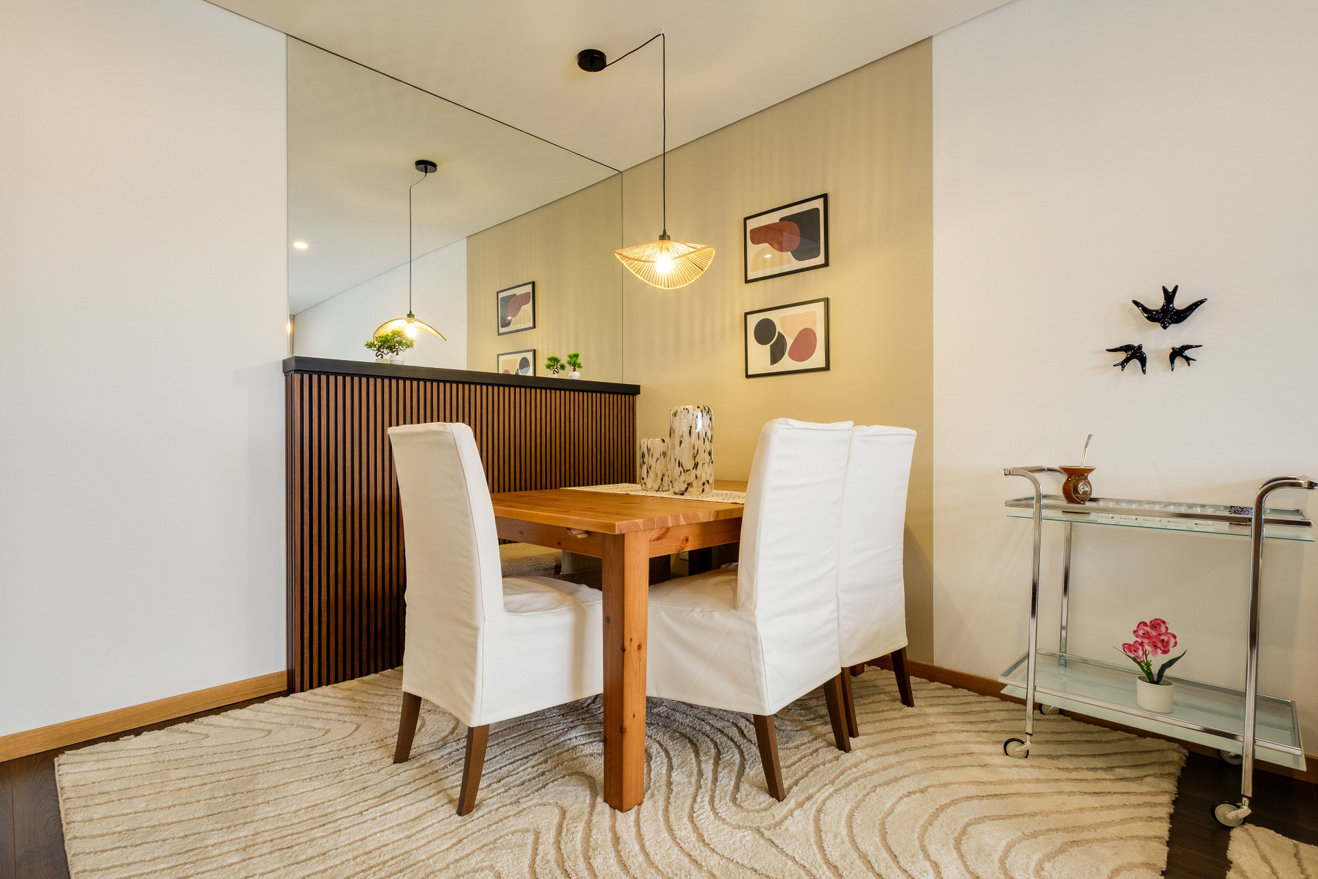 Dining area with mirror wall