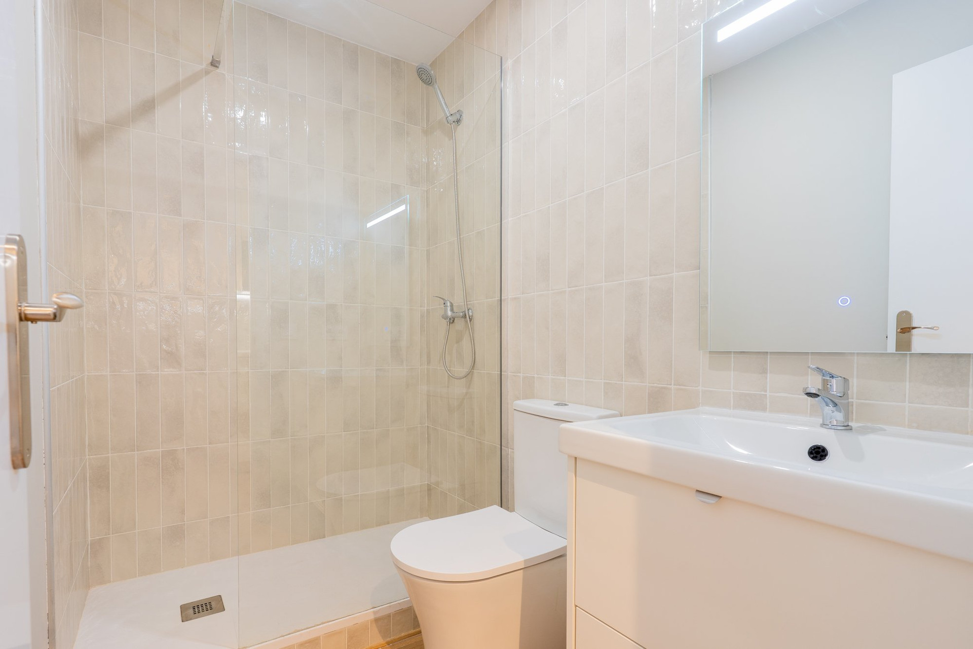 Bathroom with shower toilet vanity