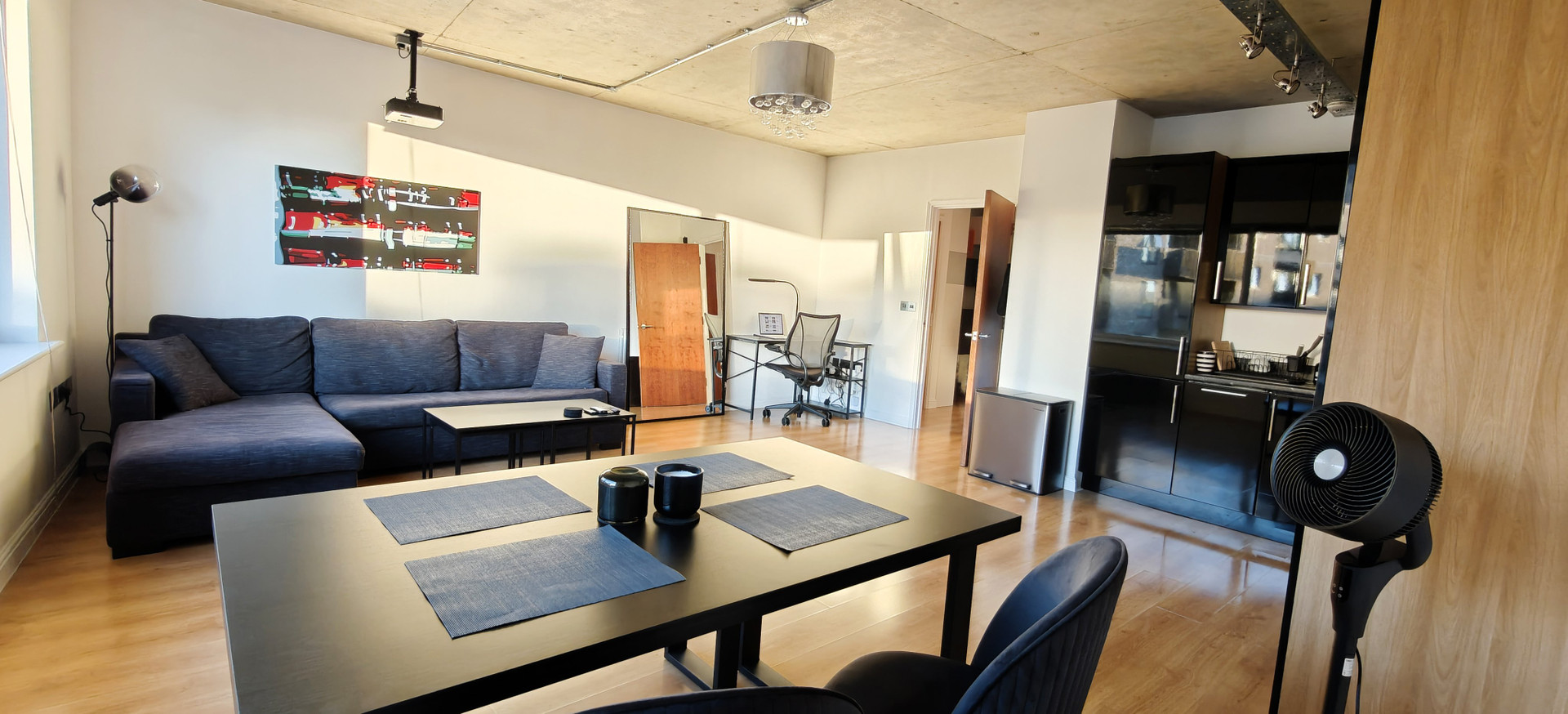 Open living room with dining table