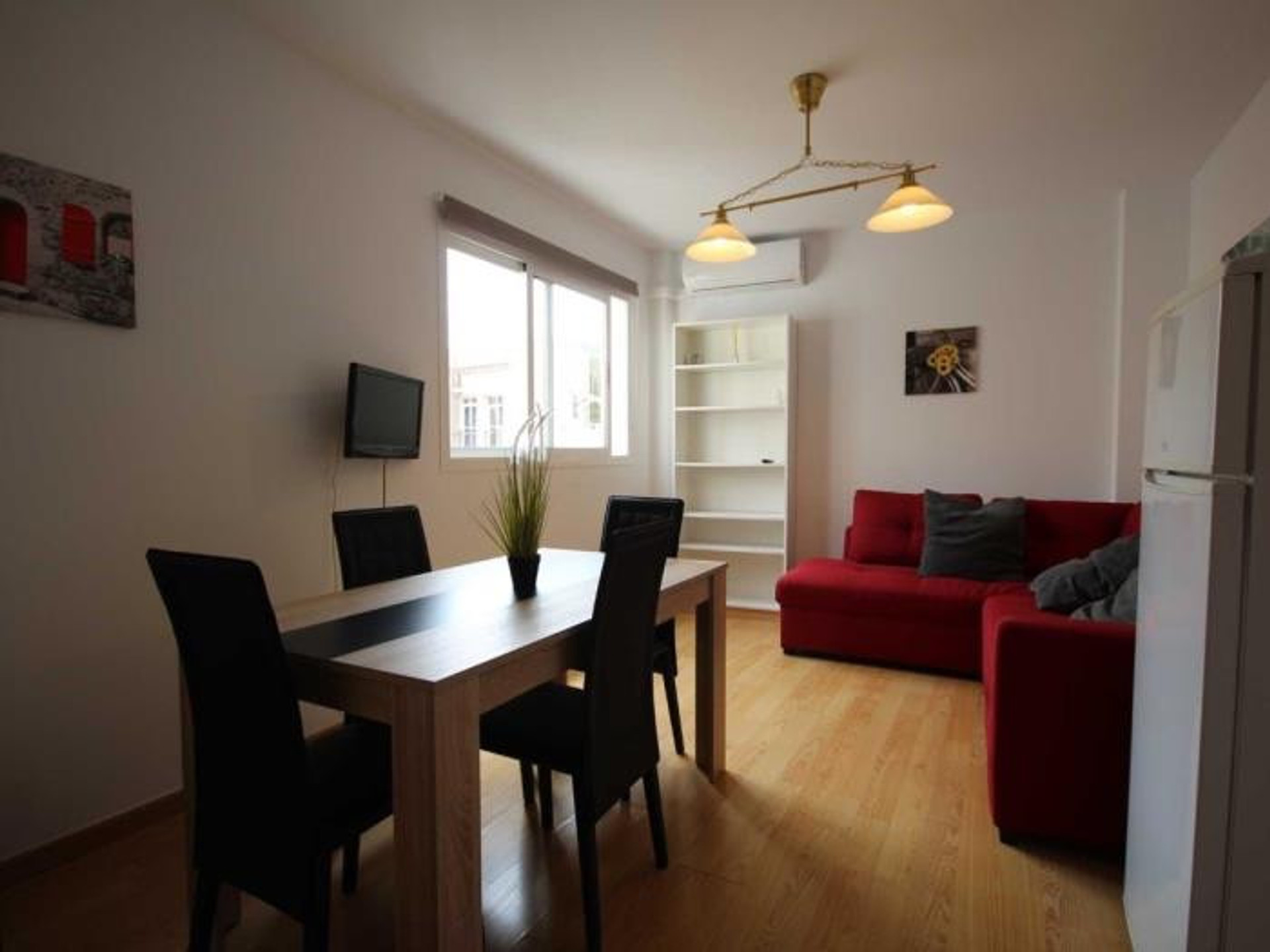 Dining table with living room view