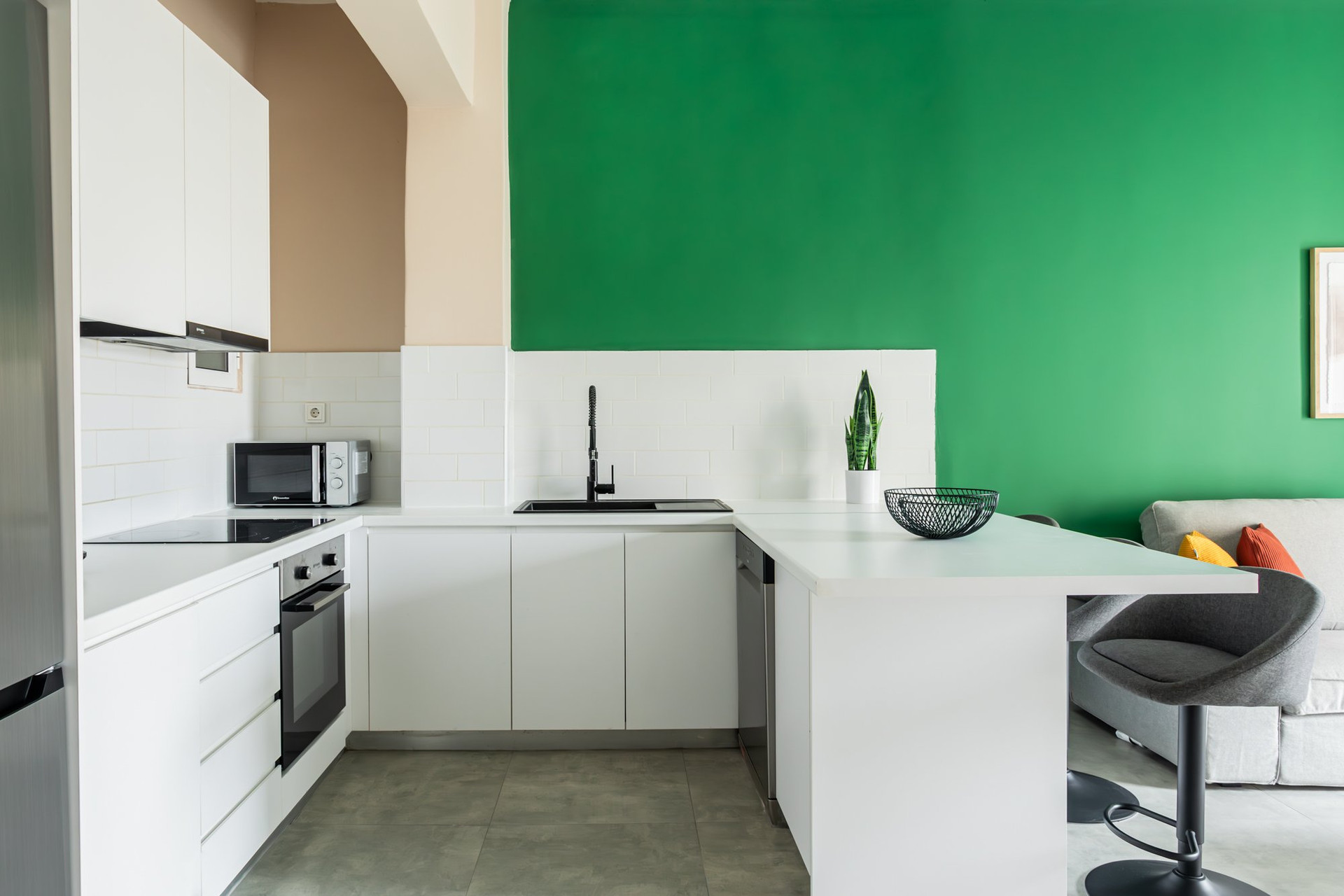 Modern white kitchen with oven
