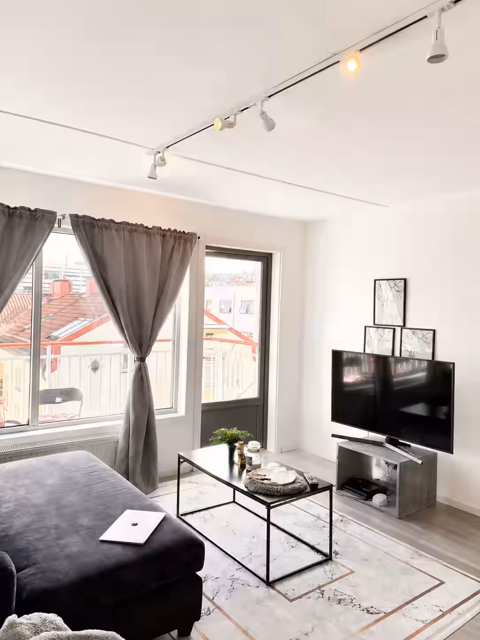 Bright living room with balcony door