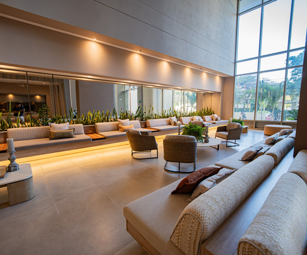 Spacious building lobby lounge