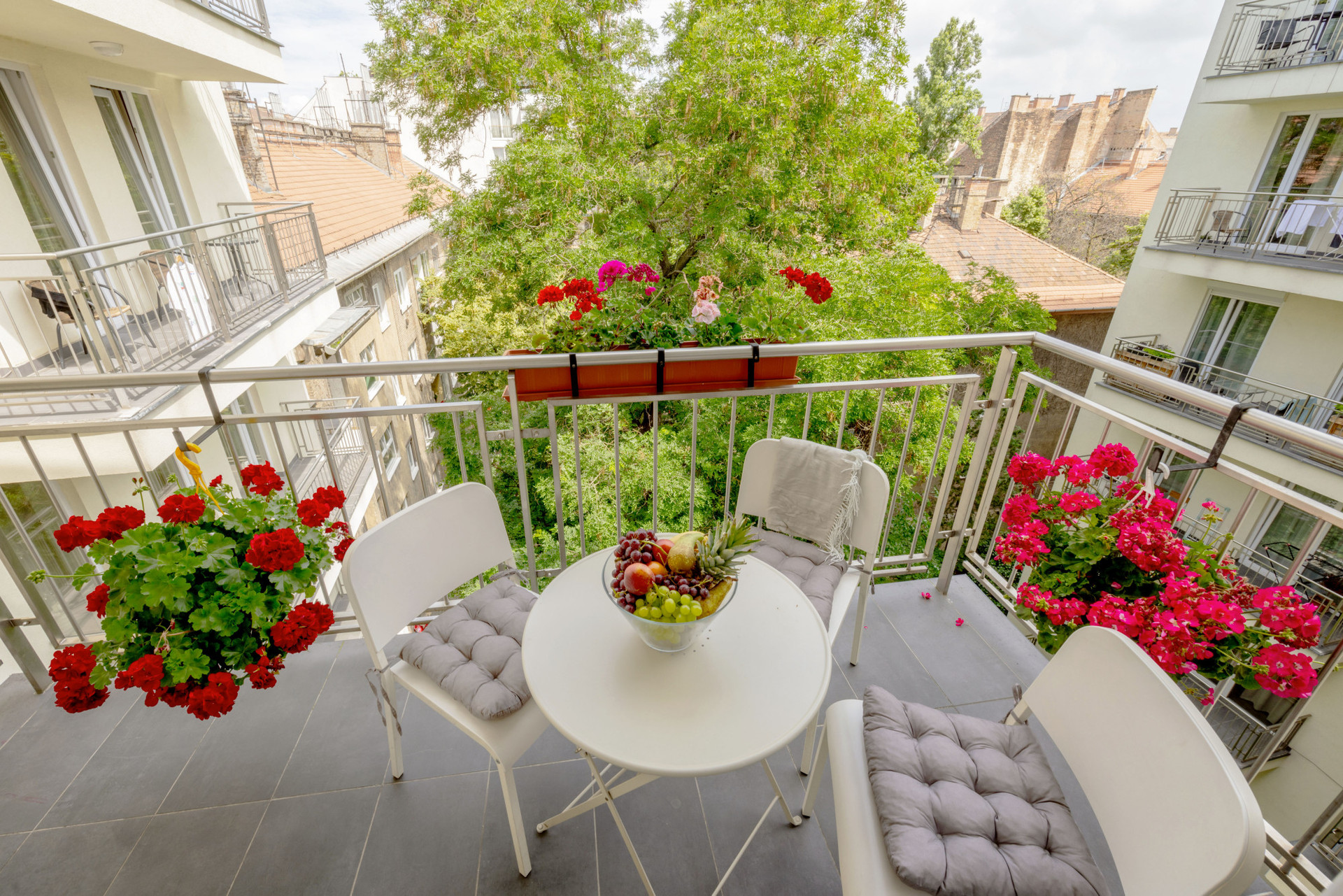Balcony seating with city view
