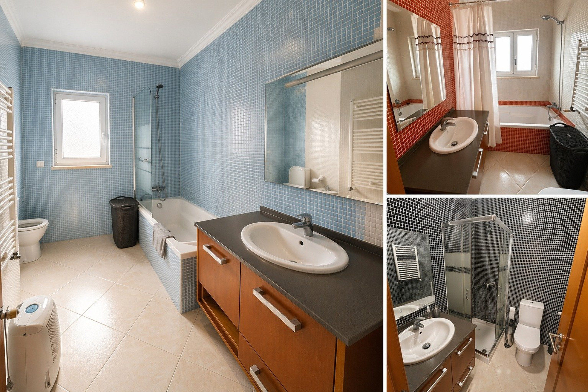 Three bathrooms with mosaic tiles