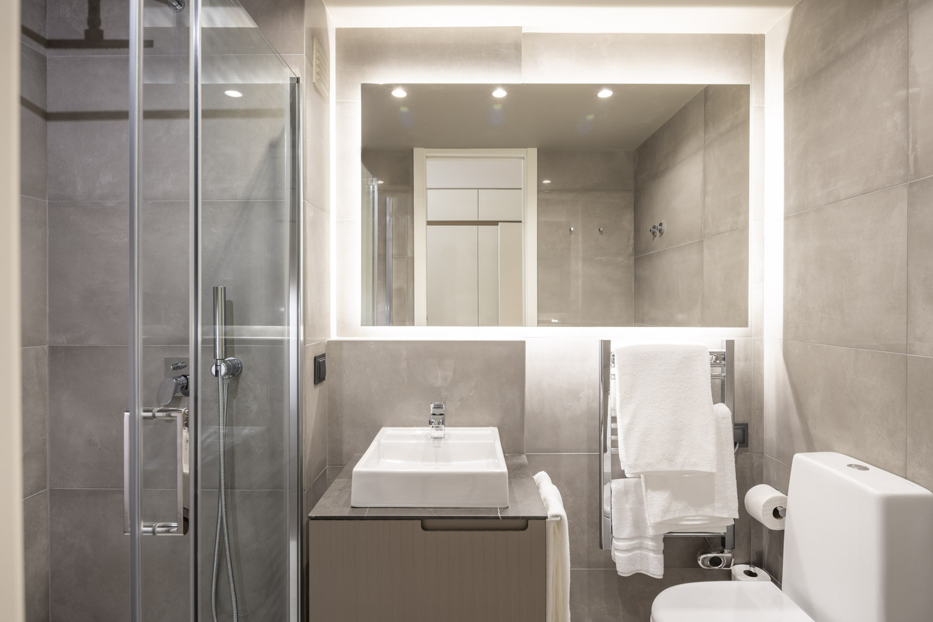 Modern bathroom with shower vanity