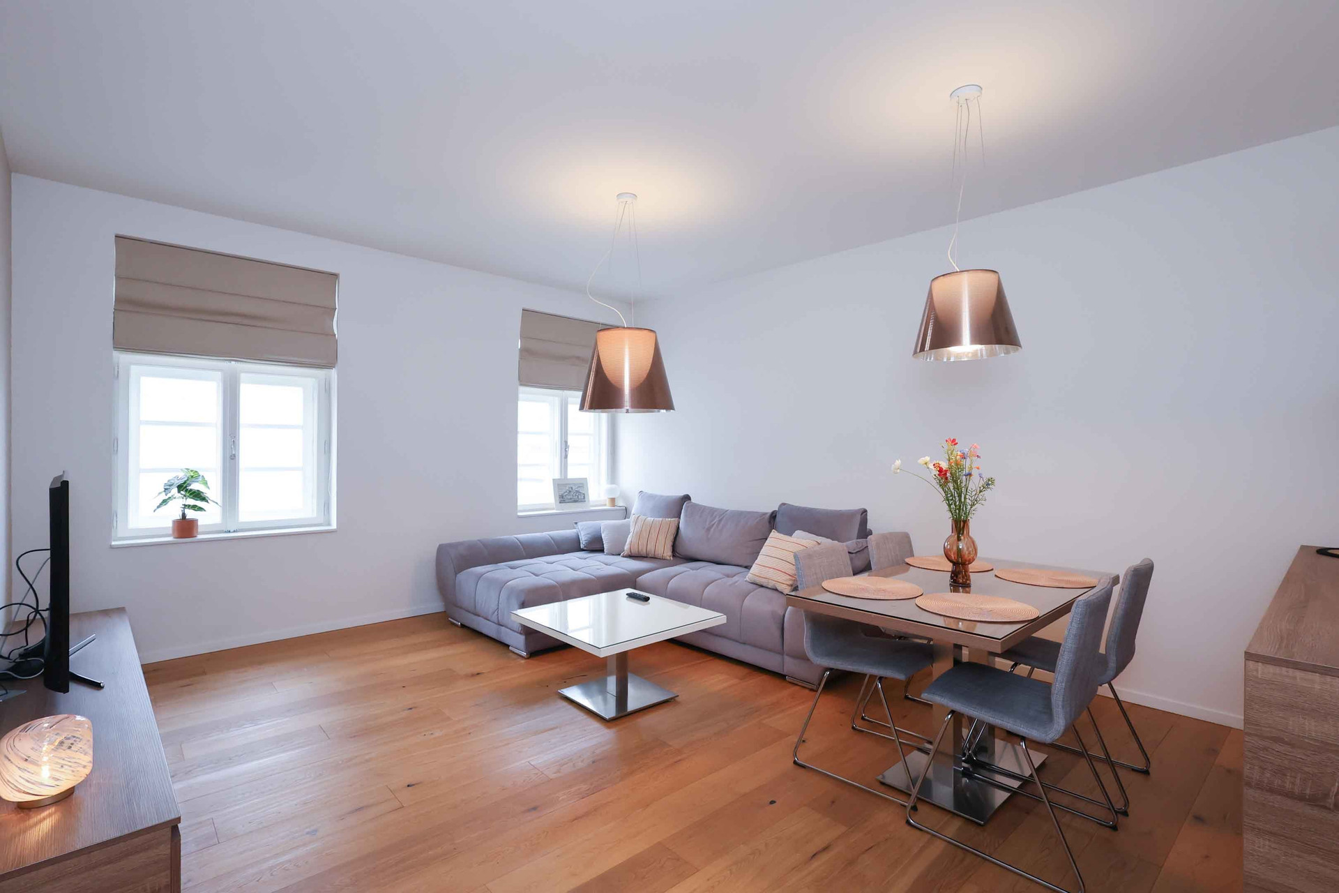 Spacious living room with two windows