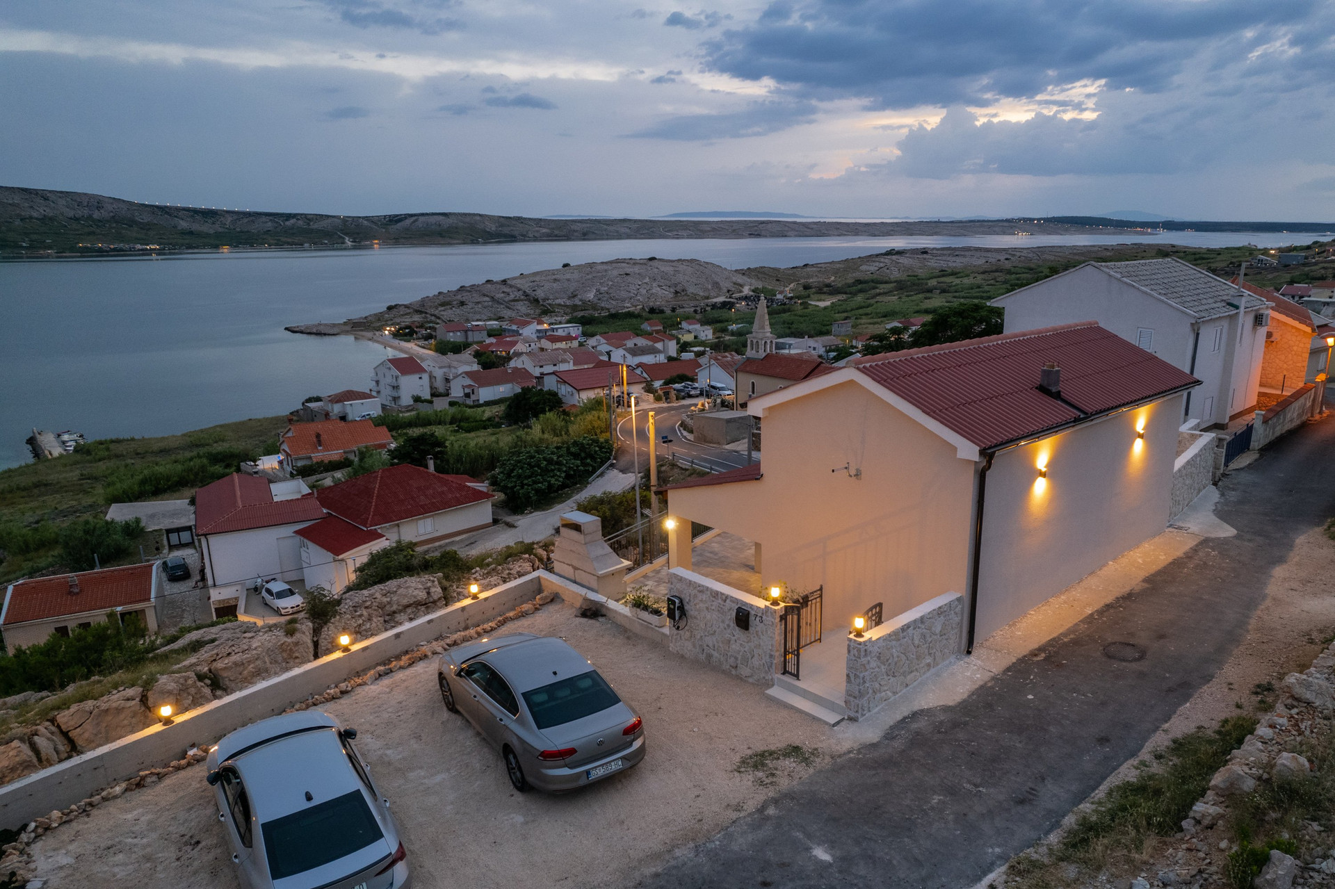 Aerial view of villa and bay