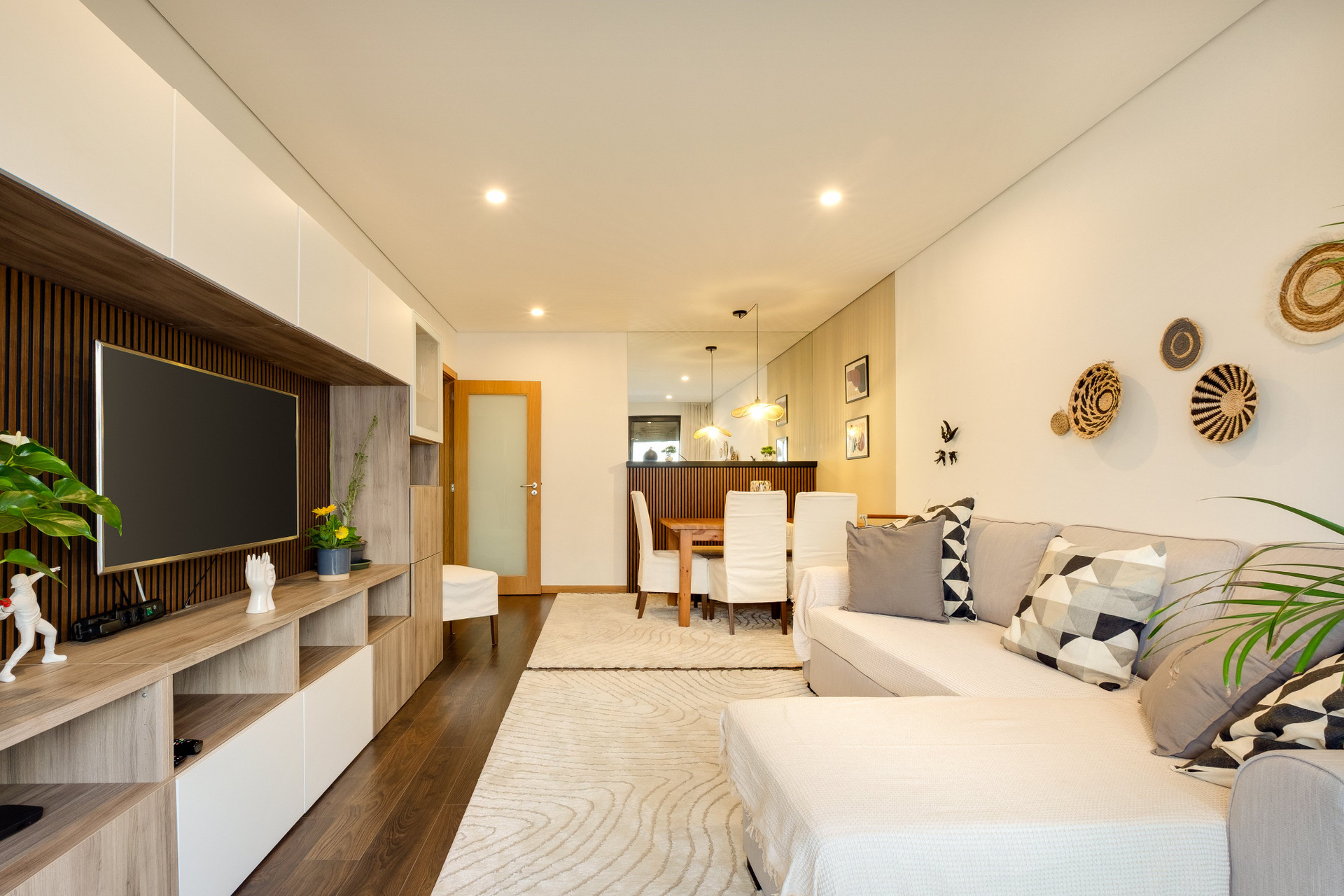 Living room with TV and dining