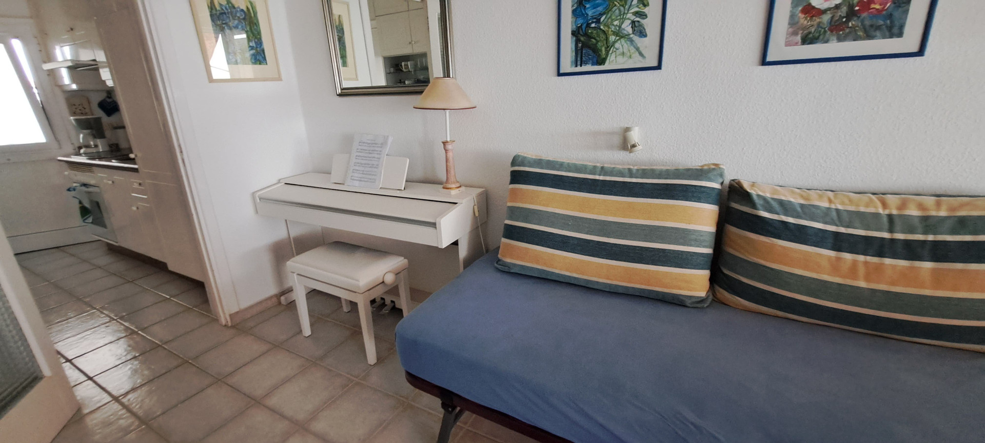 Sofa bed and piano corner