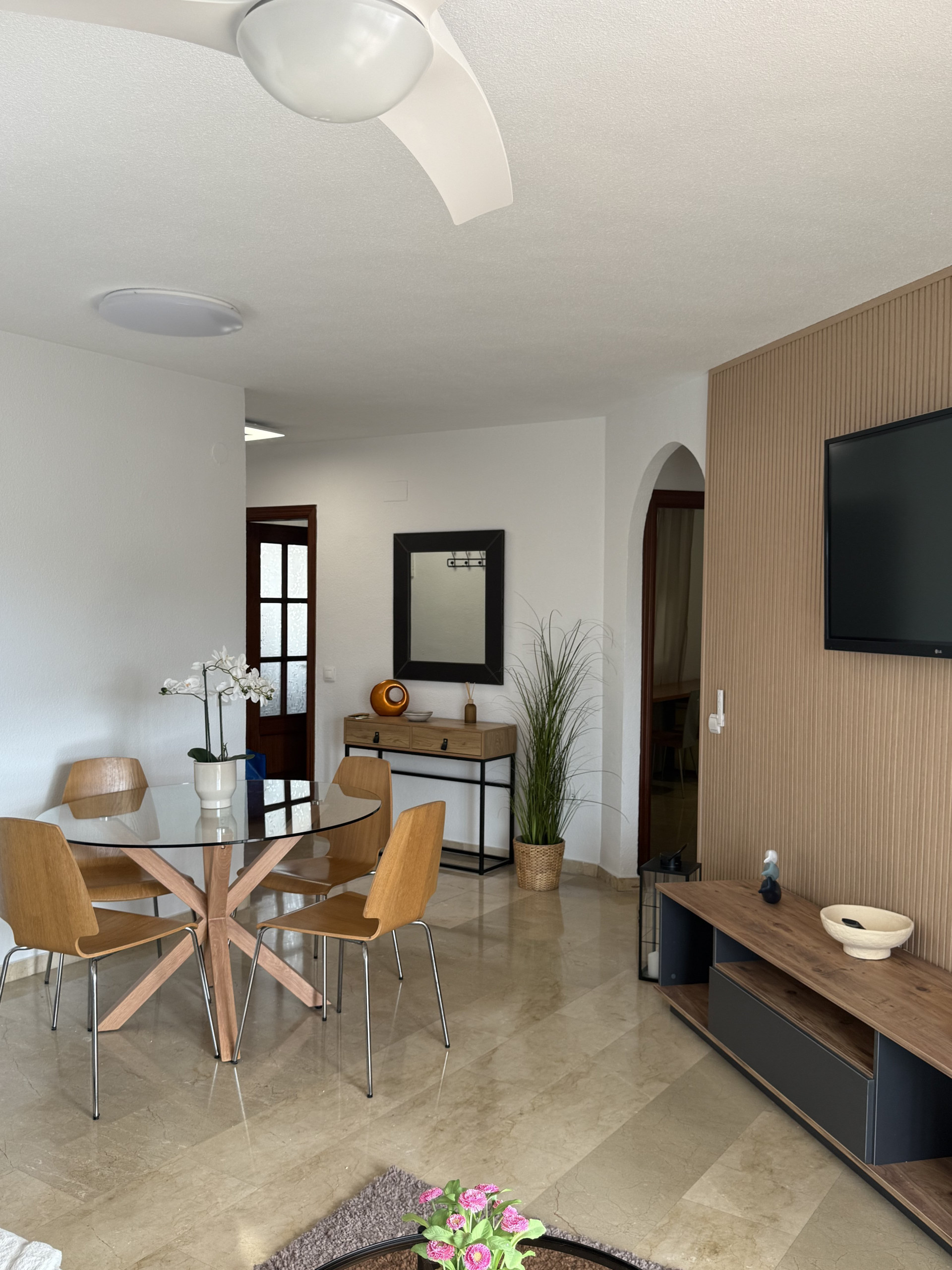 Dining area with living room