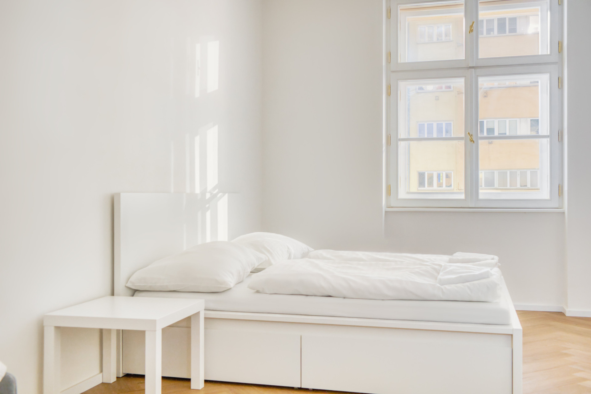 Bright bedroom with double bed