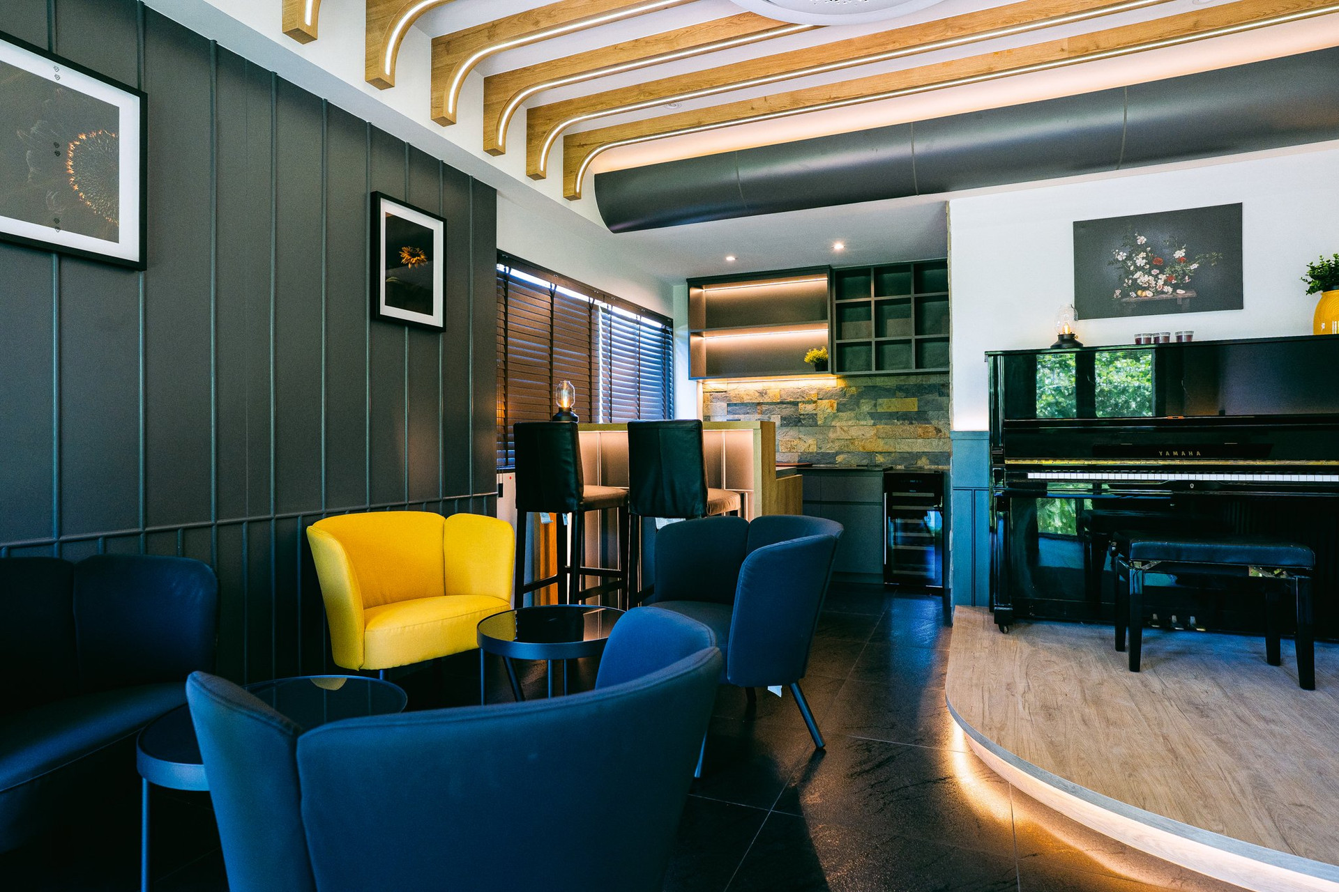 Piano bar co-living space