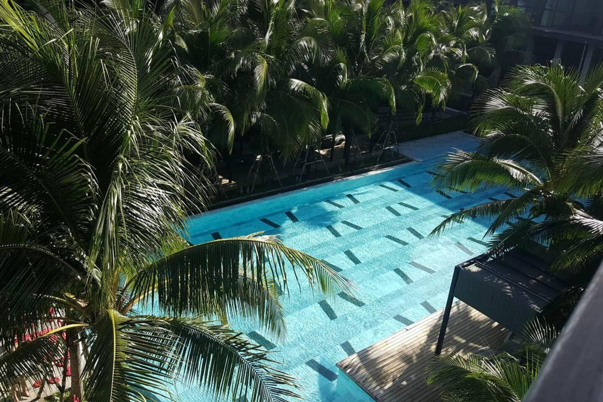 The view from the balcony looking down on the pool 