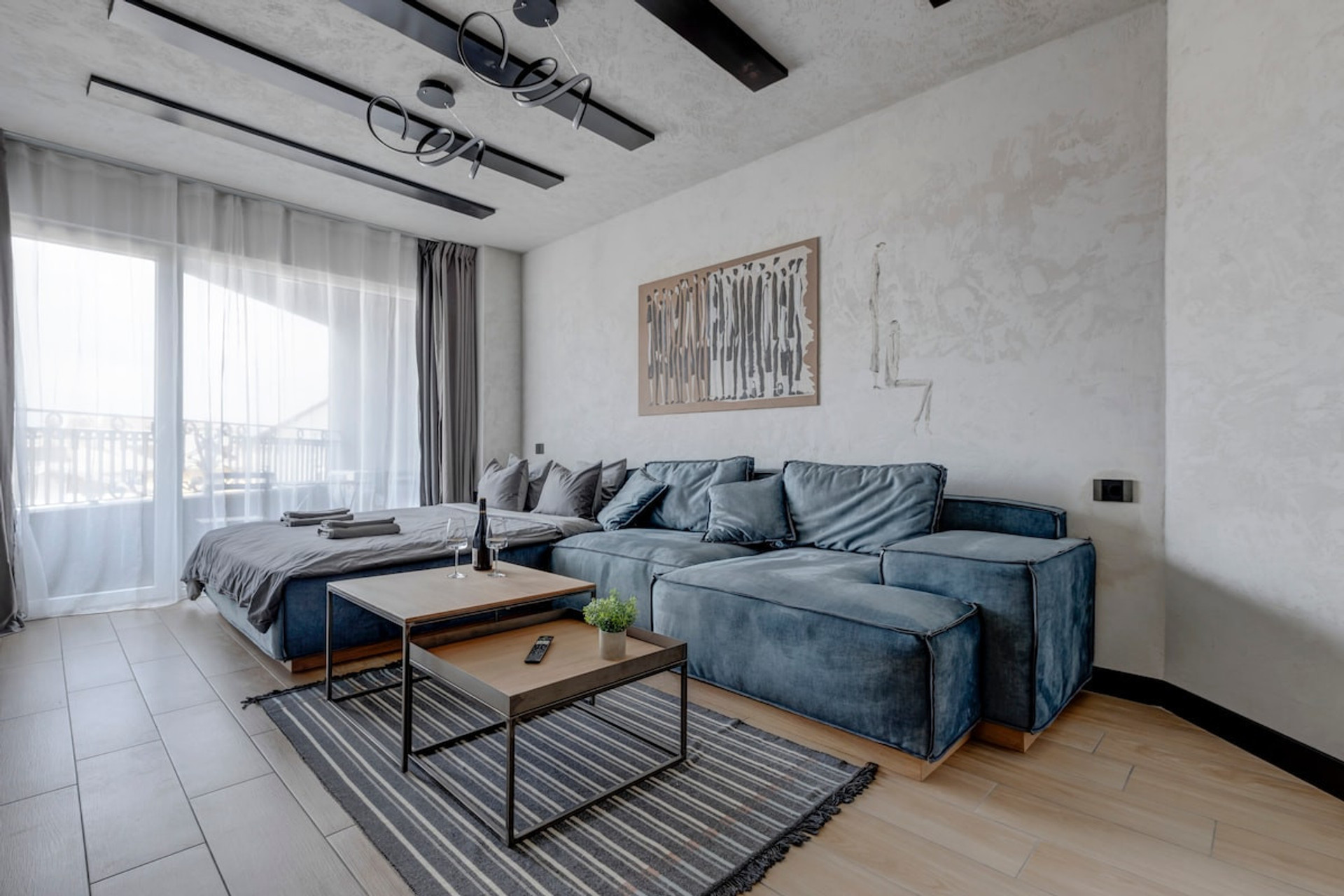 Bed, Living room, Seating area