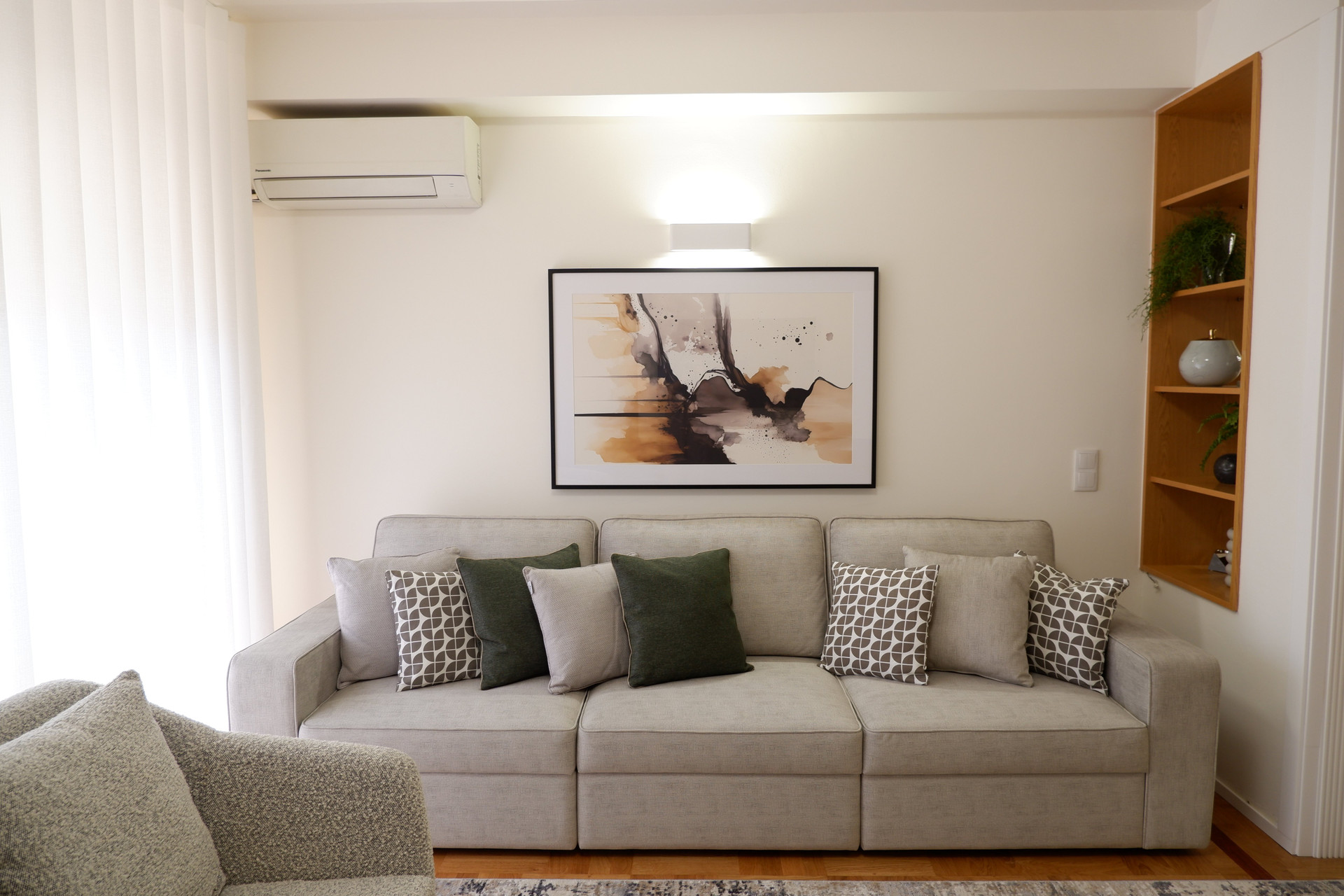 Sofa with abstract artwork