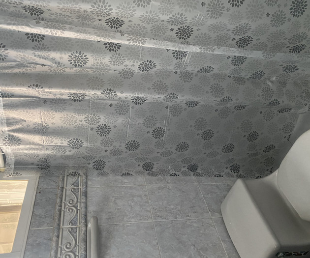 Bathroom shower curtain overhead view