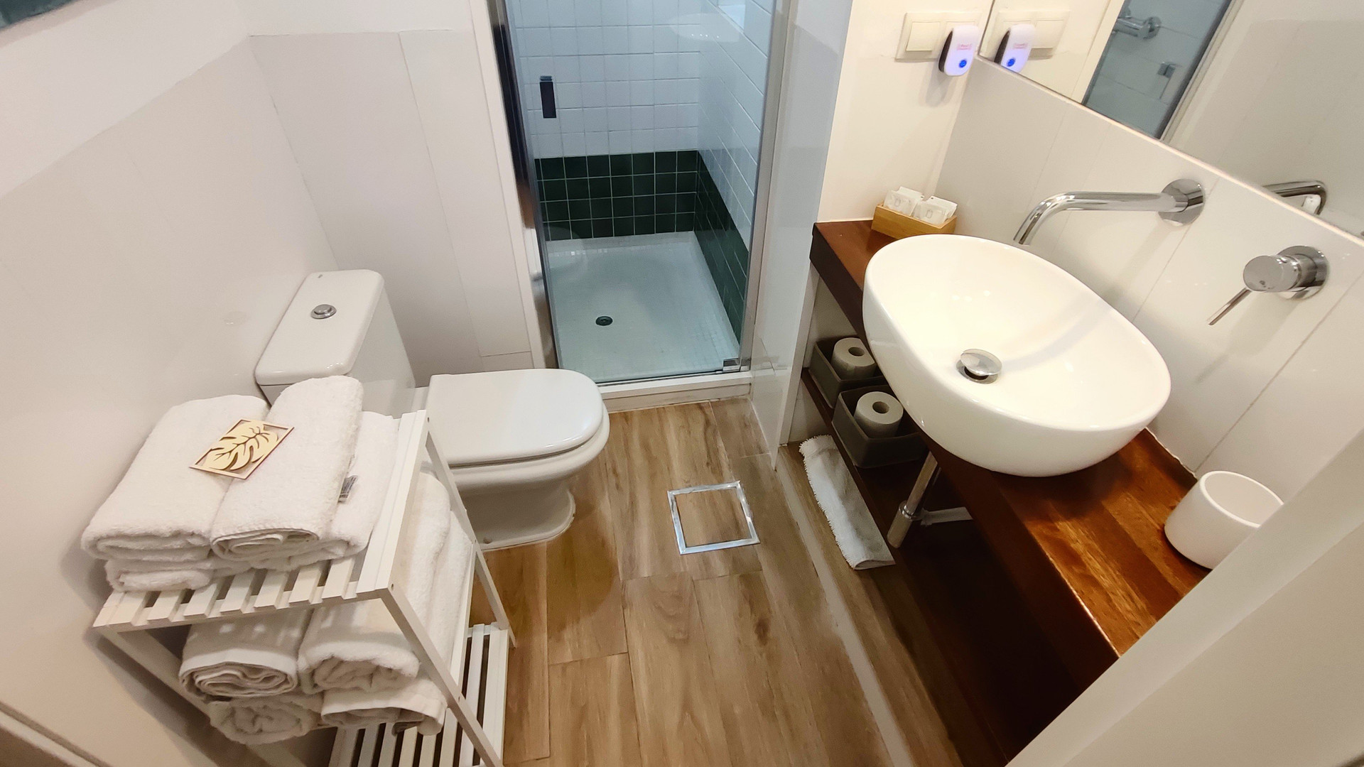Bathroom with shower and vanity