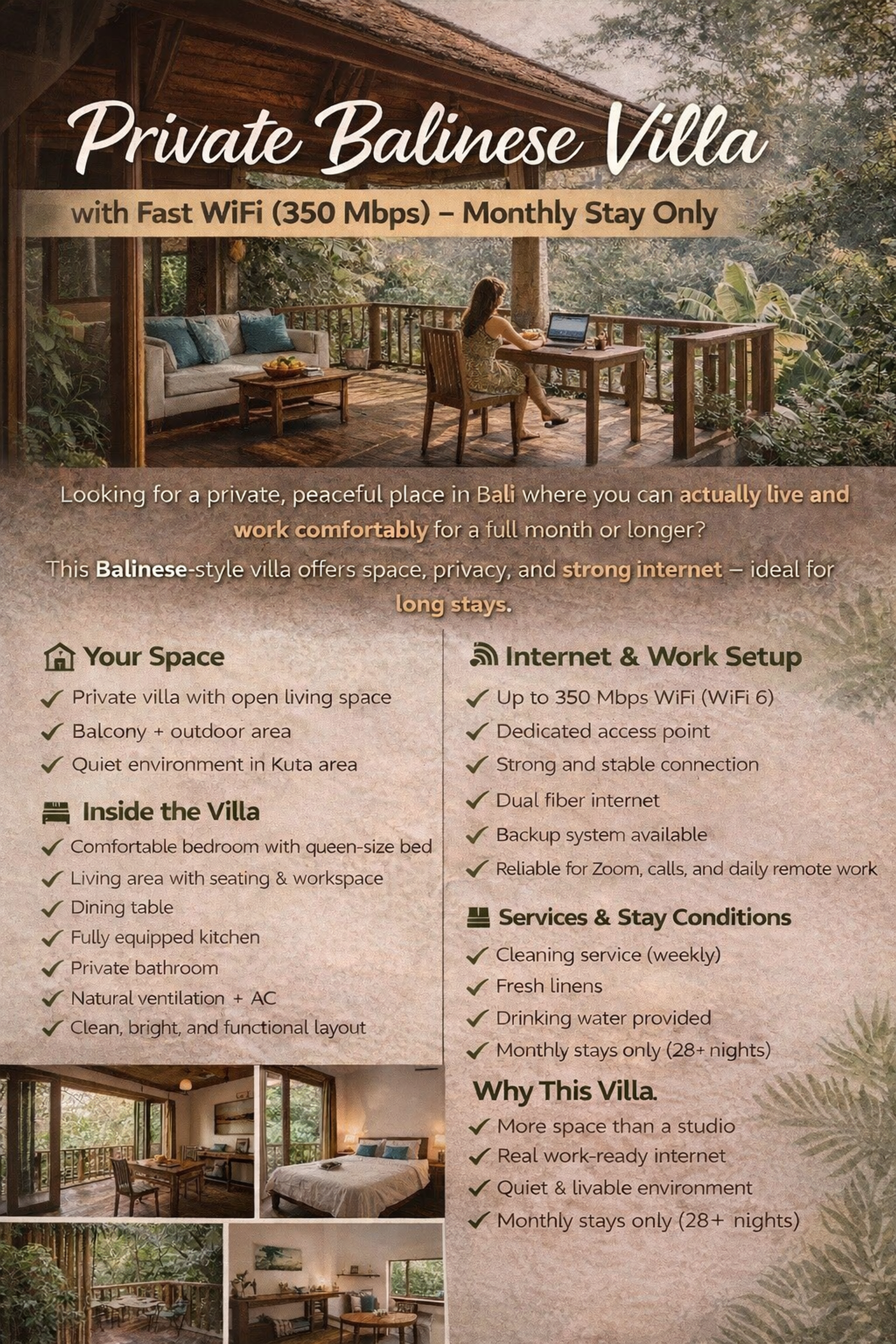 Private Balinese Villa – 350 Mbps WiFi – Monthly Stay