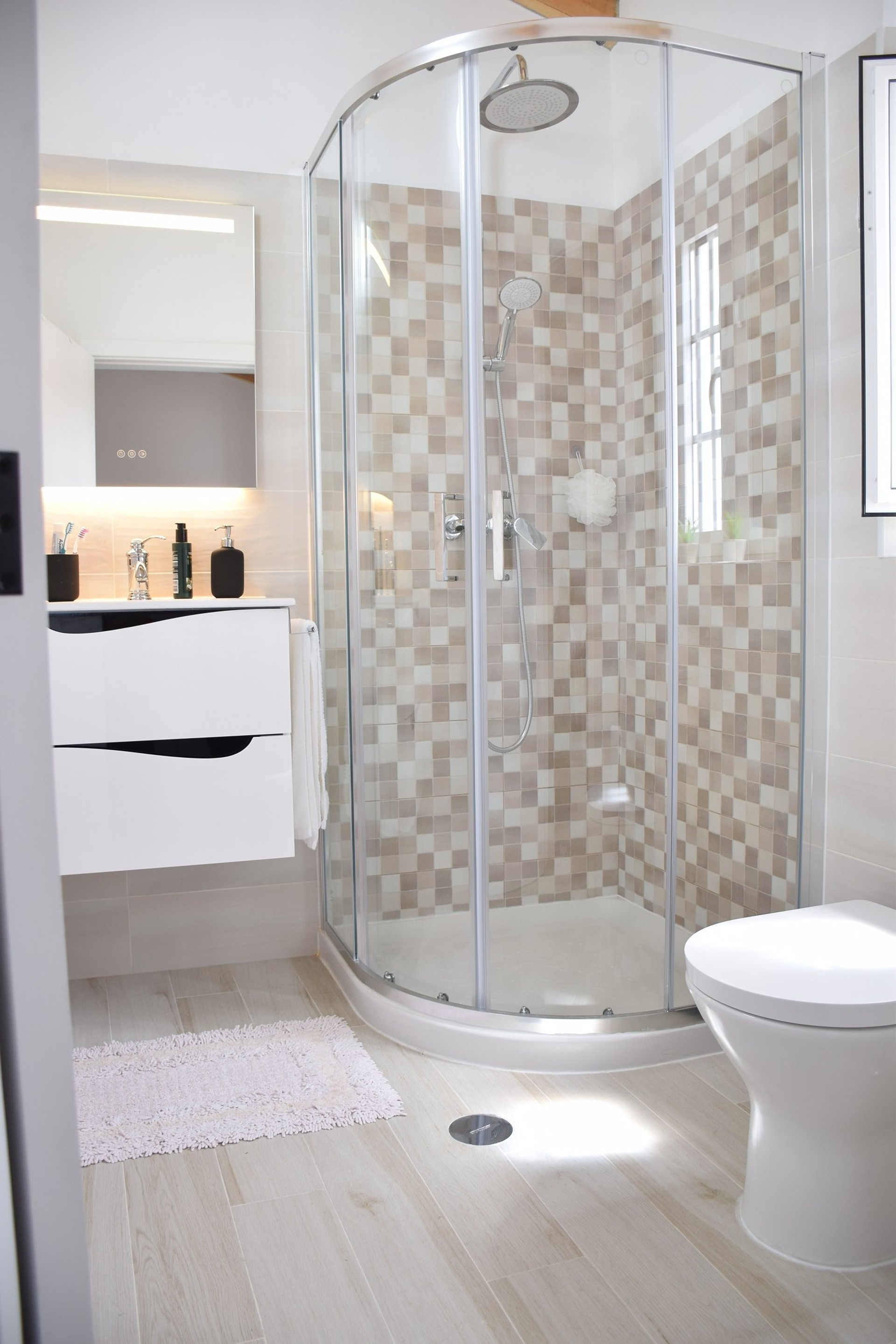 Bathroom with glass shower stall