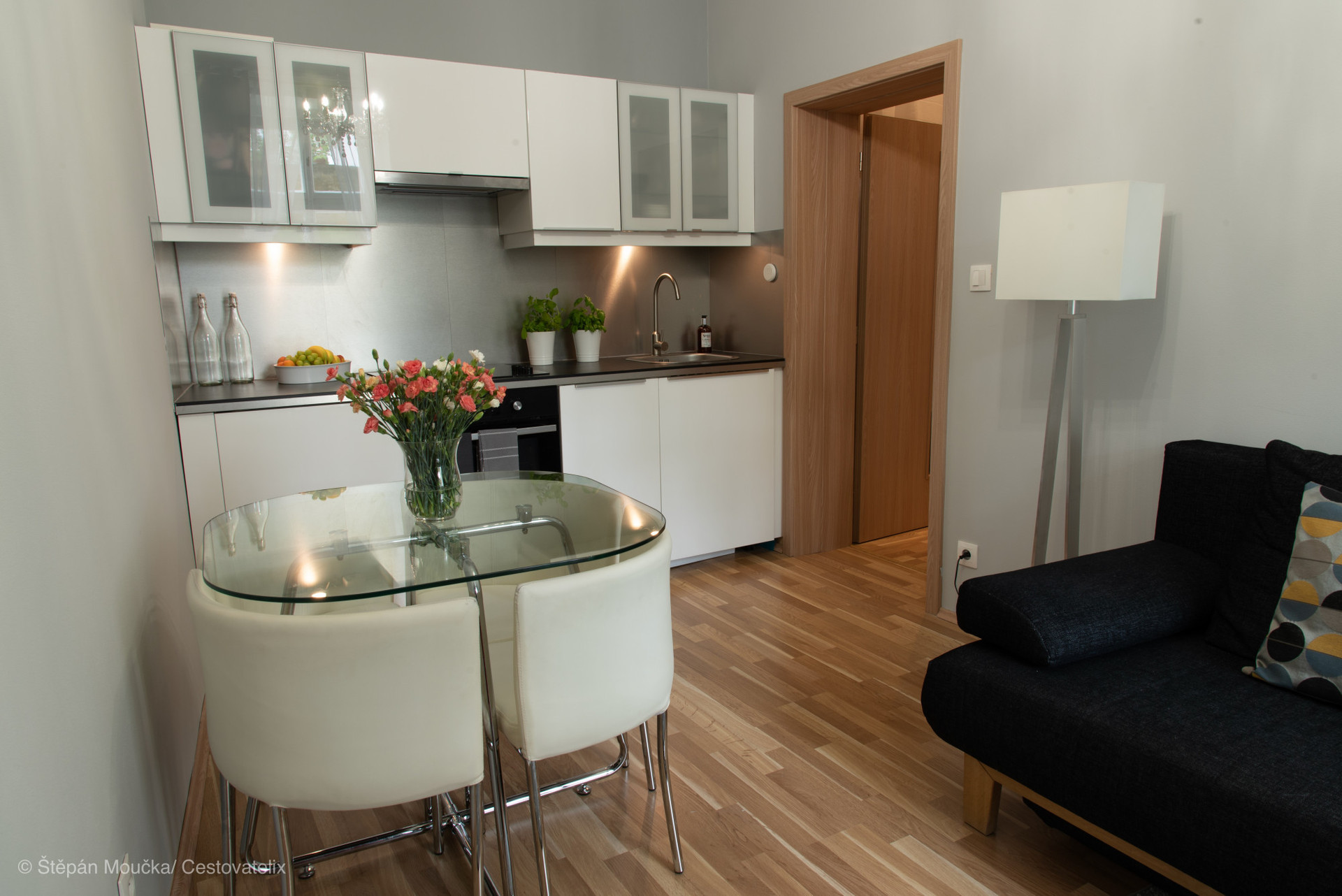 living room with the kitchenette