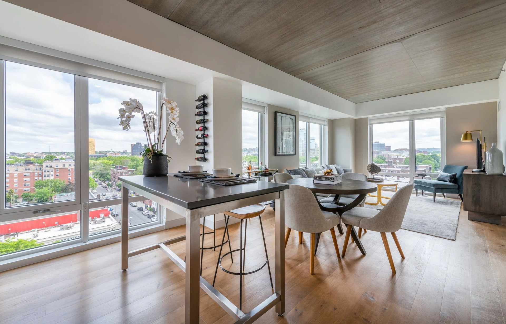 Open dining area with city views