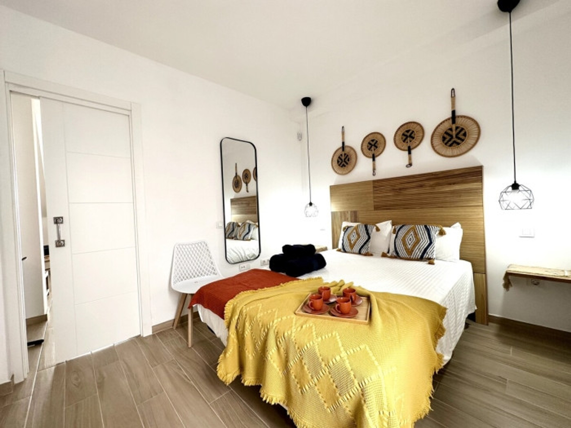 Cozy bedroom with boho decor