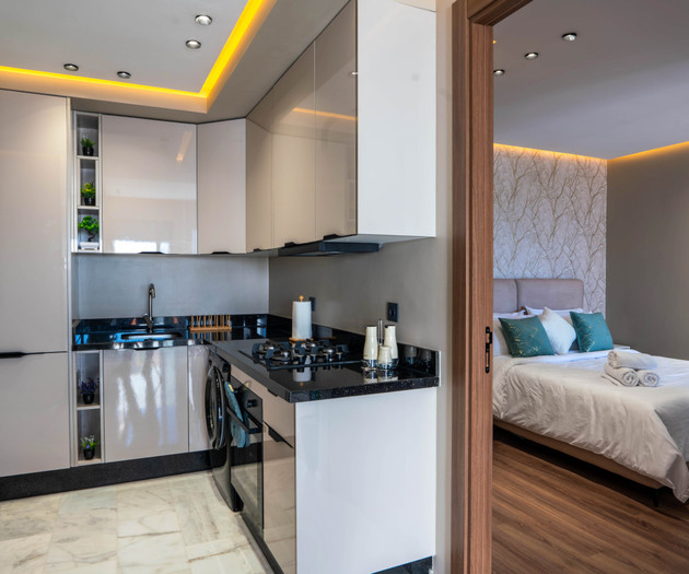 Kitchen with bedroom view