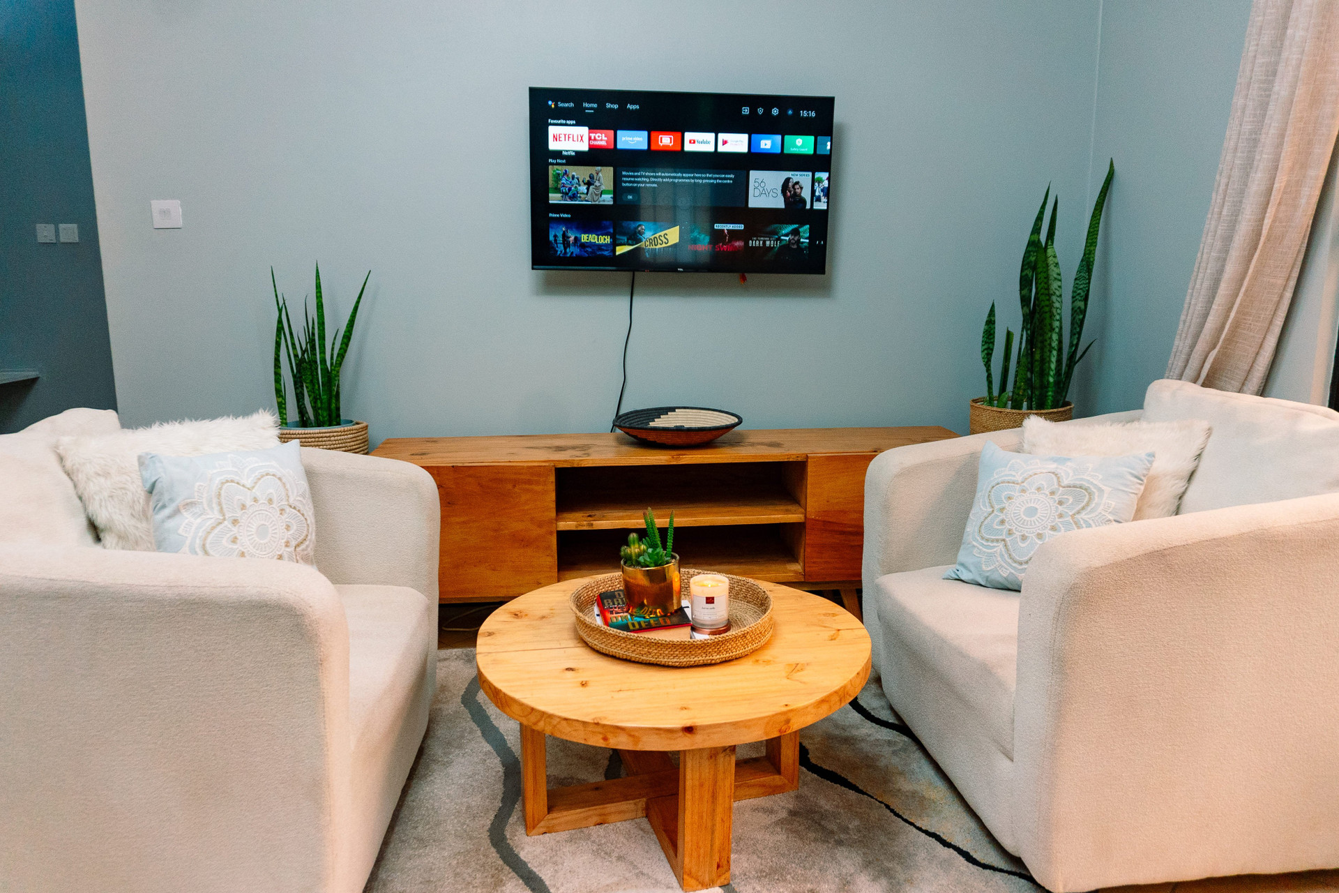 Living room two armchairs smart TV