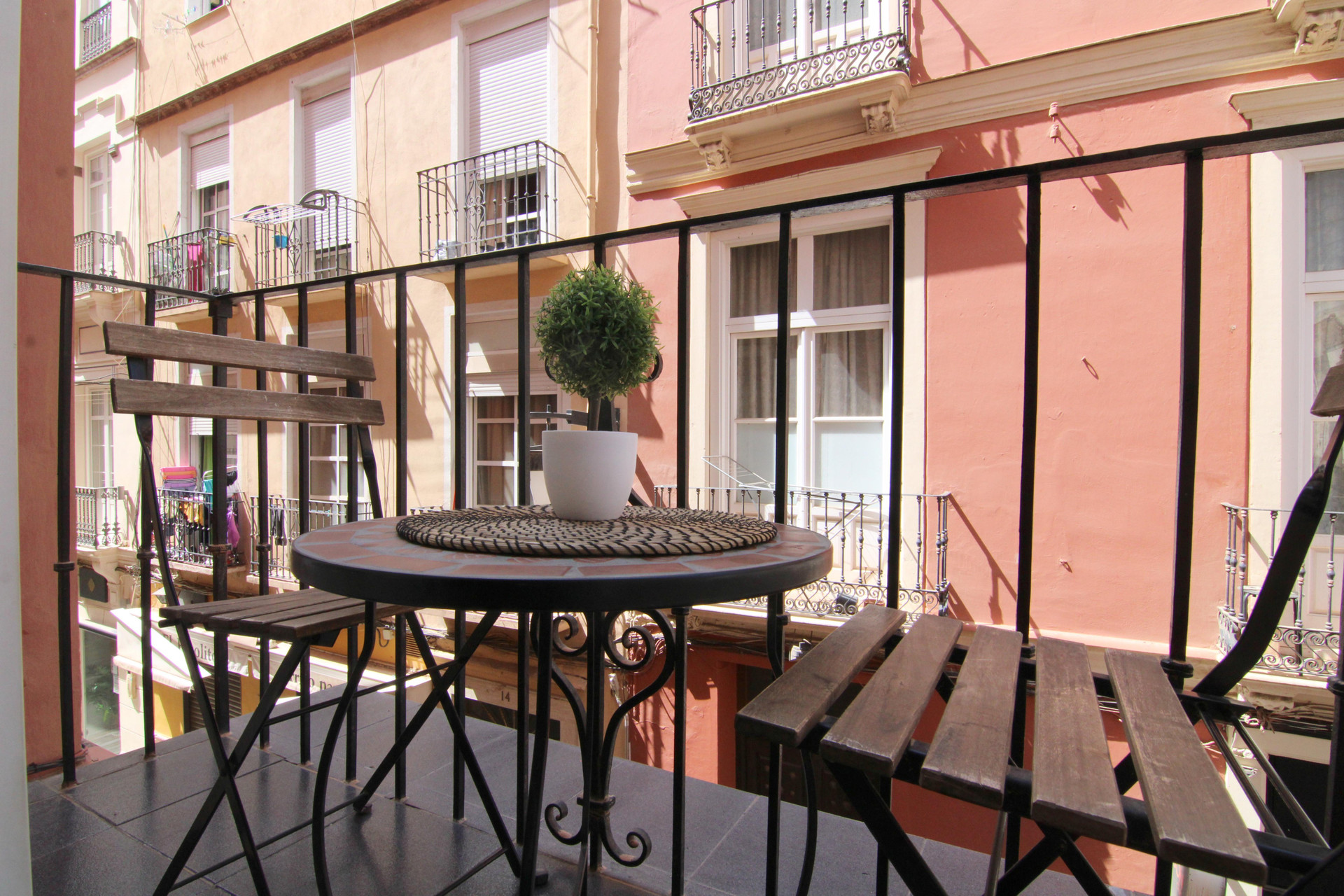 Balcony seating with street view