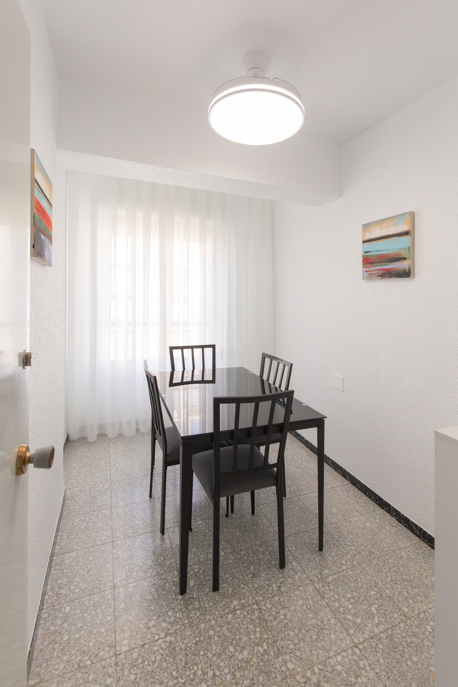 Dining area with black table