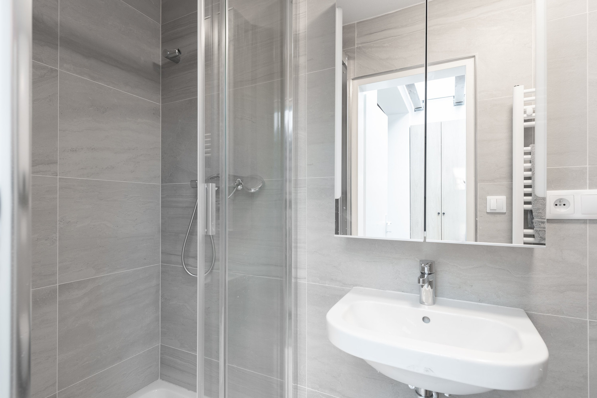 Modern bathroom with shower and sink