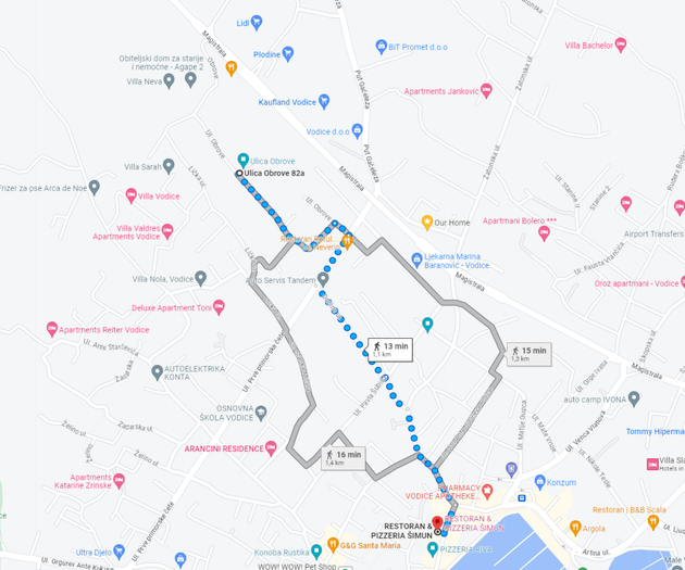 Map showing location route